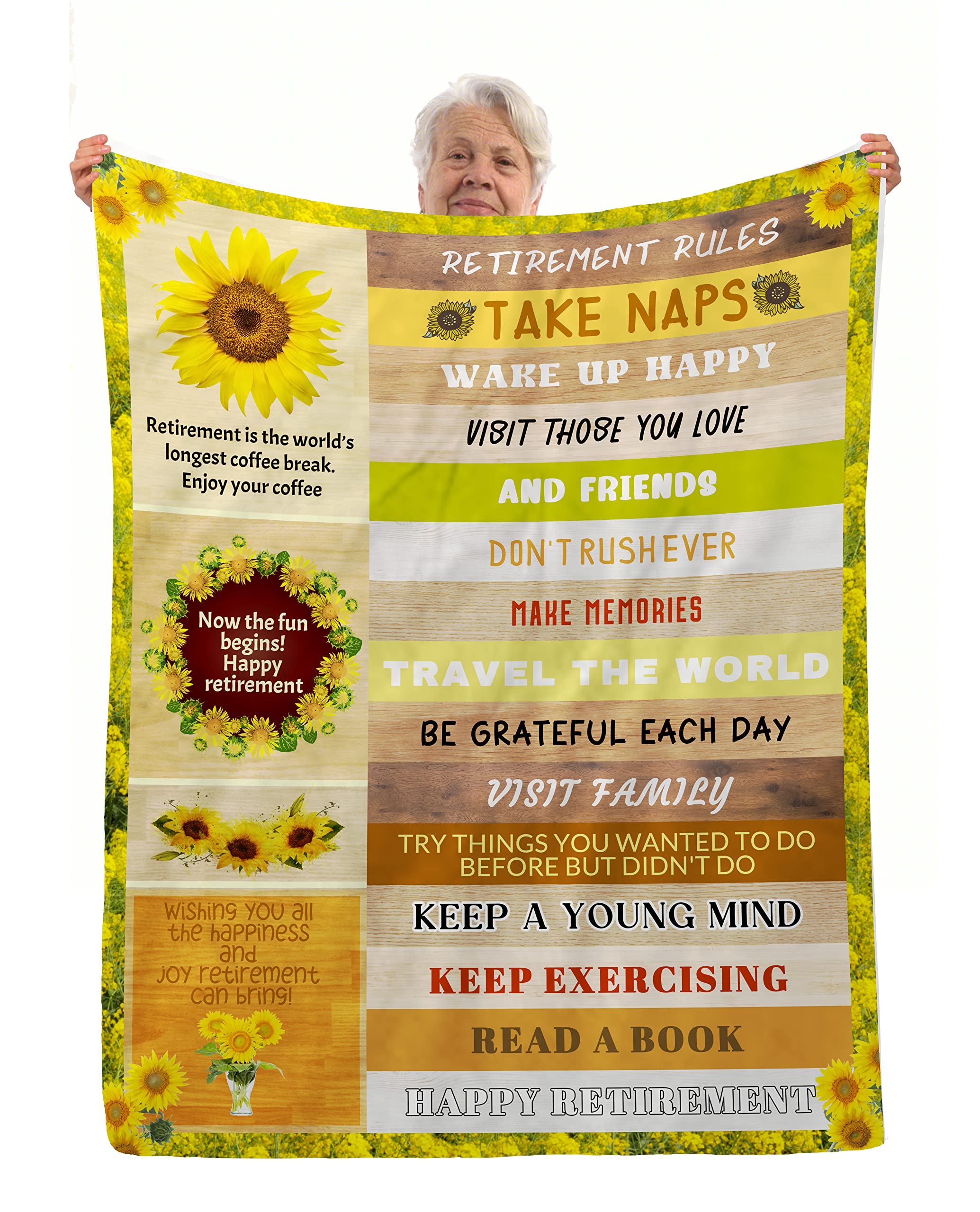 Coperta Regalo Per Pensionamento - 152x127 Cm - Morbida Flanella Con Frasi Di Auguri Per Donna O Uomo