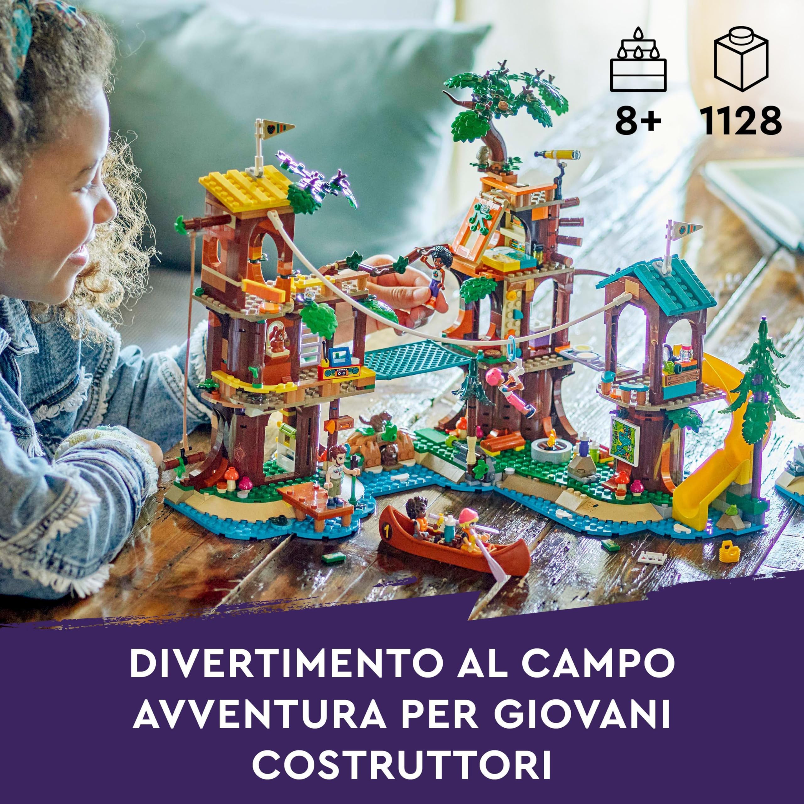 LEGO Friends La Casa sull’Albero al Campo Avventure, Gioco Educativo per Bambine e Bambini da 8 Anni con Casa da Costruire, 5 Mini Bamboline e 5 Animali Giocattolo, Idea Regalo di Compleanno 42631