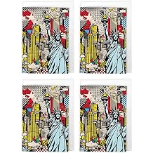 Statue of Liberty Pop Art Cards Multipack of 4 New York City NYC Skyline Greeting Cards For Any Occasion, Blank Inside For Your Message, A6 Size 10 x 15 cms