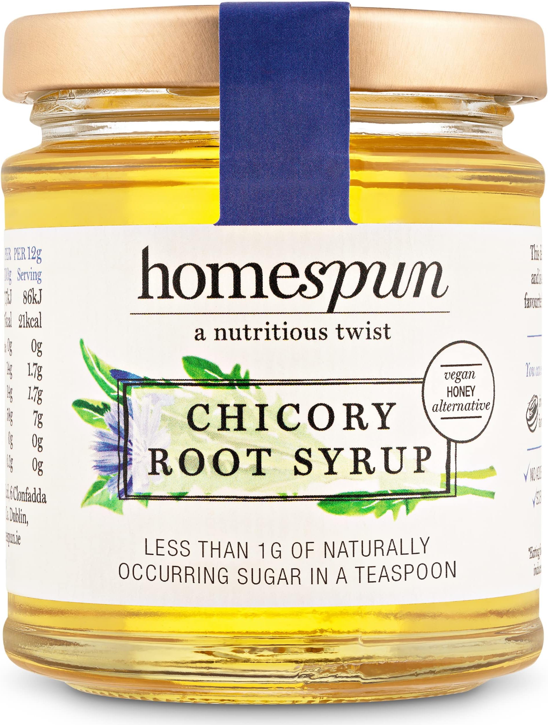 Chicory Root Syrup - Keto & Low Carb Sweetener - Low Sugar, Vegan Honey - High in Prebiotic Fibre - Low GI Natural Sweetener - Plant Based - 200g Glass Jar
