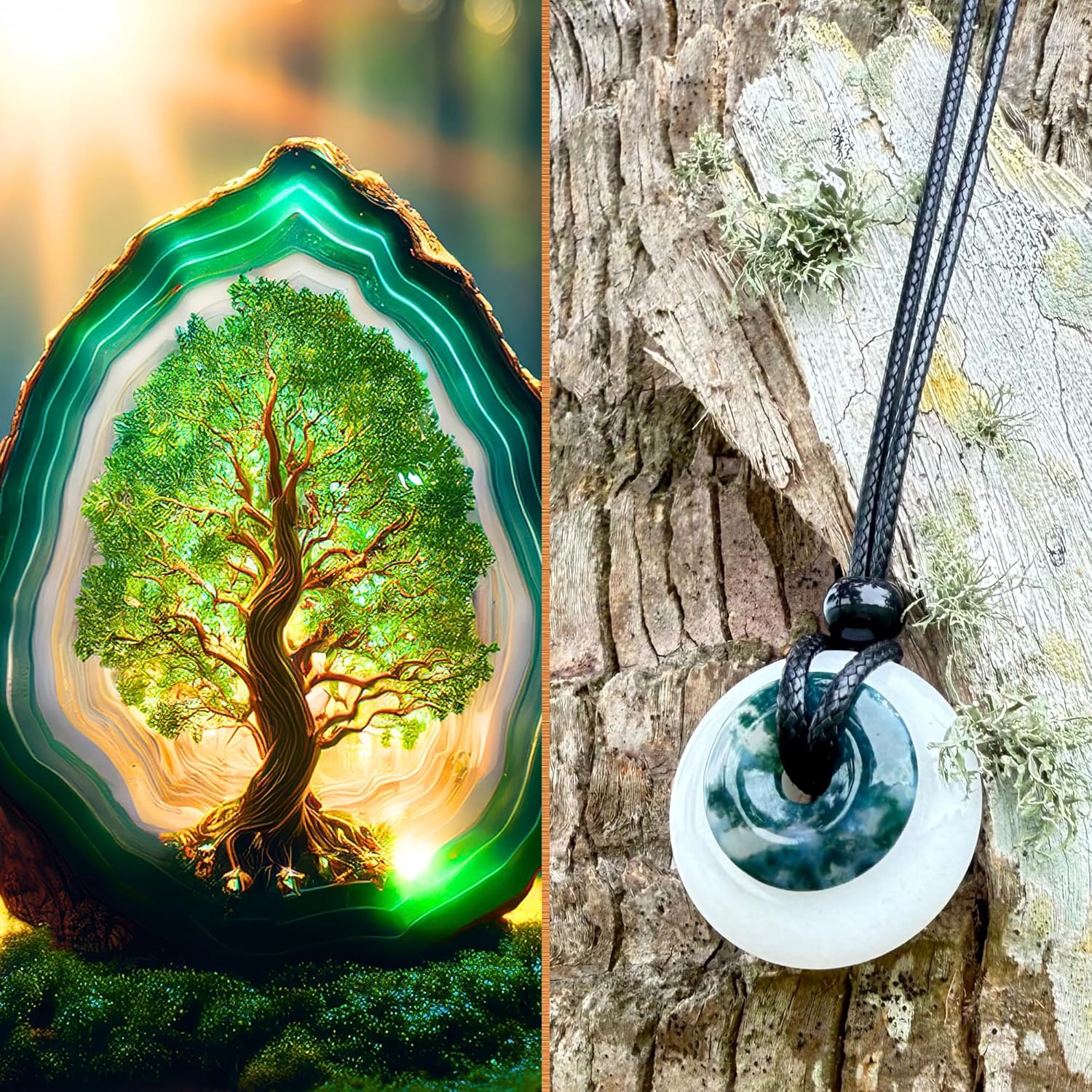 Double Lucky Donut Necklace - Real Gemstones and Crystals - Good Luck and Spiritual Powers Coin Shaped Circle Amulets - Adjustable Black Cord - Positive Energy Gift for Women and Men - Image 6