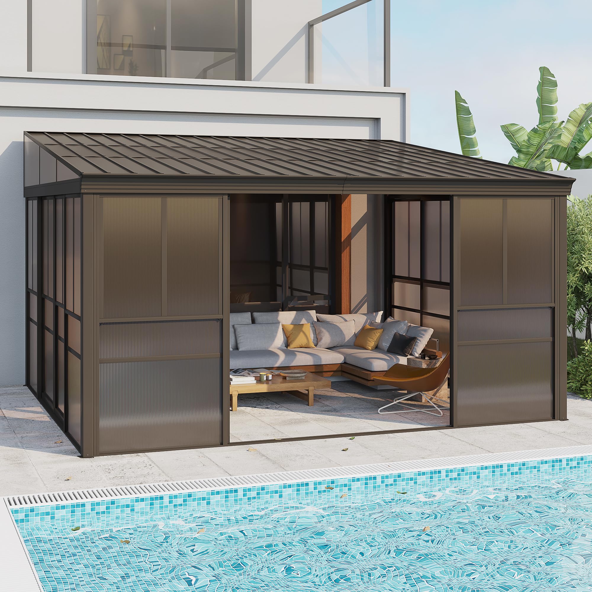 Amazon.com : EROMMY 12x16 Enclosed Sunroom Gazebo, Outdoor Hardtop ...