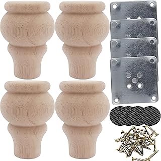 Solid Wood Furniture Legs, Set of 4 - Replacement Bun Feet for Sofa, Chair, Loveseat, Ottoman & Dresser | Unfinished Wooden Feet, Durable & Versatile Design