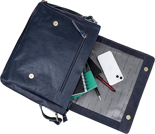 Miniatura 4 de ANTONIO VALERIA Robert Blue - Bolsa de mensajero de cuero para hombre, Azul lavado aceitoso