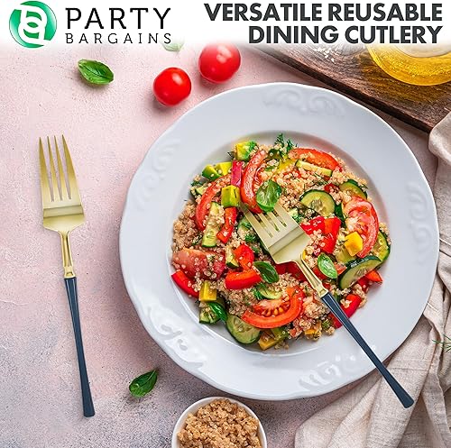 Miniatura 4 de Party Bargains Tenedores de plástico para ensalada, paquete de 40 unidades, color oro marino, desechables, cubiertos infinitos de diseño moderno,