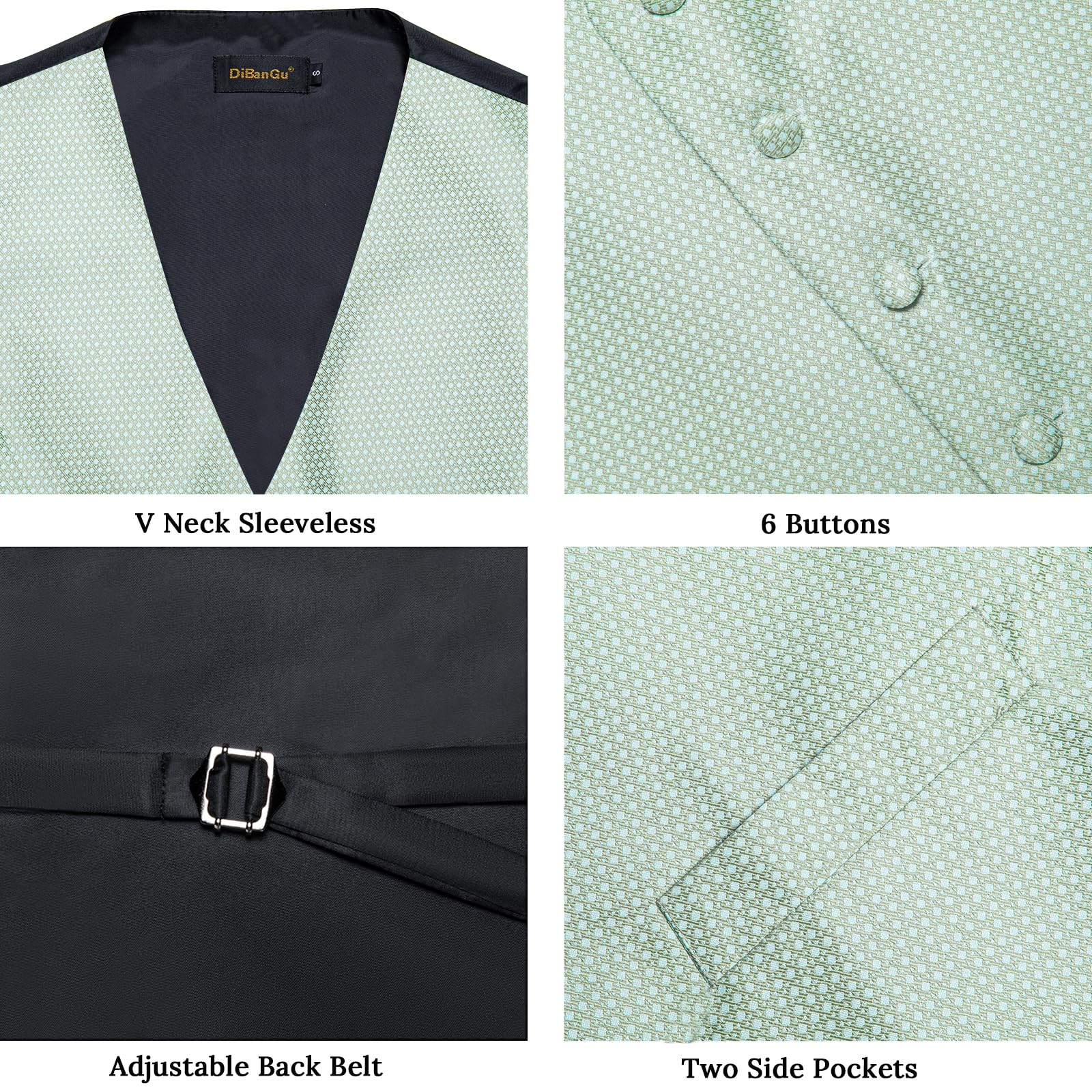 DiBanGu Herren-Weste, Paisleymuster, Jacquard-Seide, formeller Anzug, Weste, Krawatten-Set mit Einstecktuch, Anstecknadel für Smoking, Hochzeit, Party