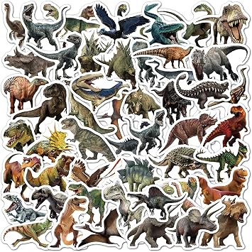 Dinosaur Stickers, 50pcs Aesthetic Realistic Dino Party Favors Toys Decorative for Bottles Scrapbook Laptop Phone Luggage Skateboard - Cool Stickers for Kids Teens Boys Girls