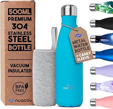 Nuactiv Stainless Steel Water Bottle 500ml Vacuum Insulated Metal Flask