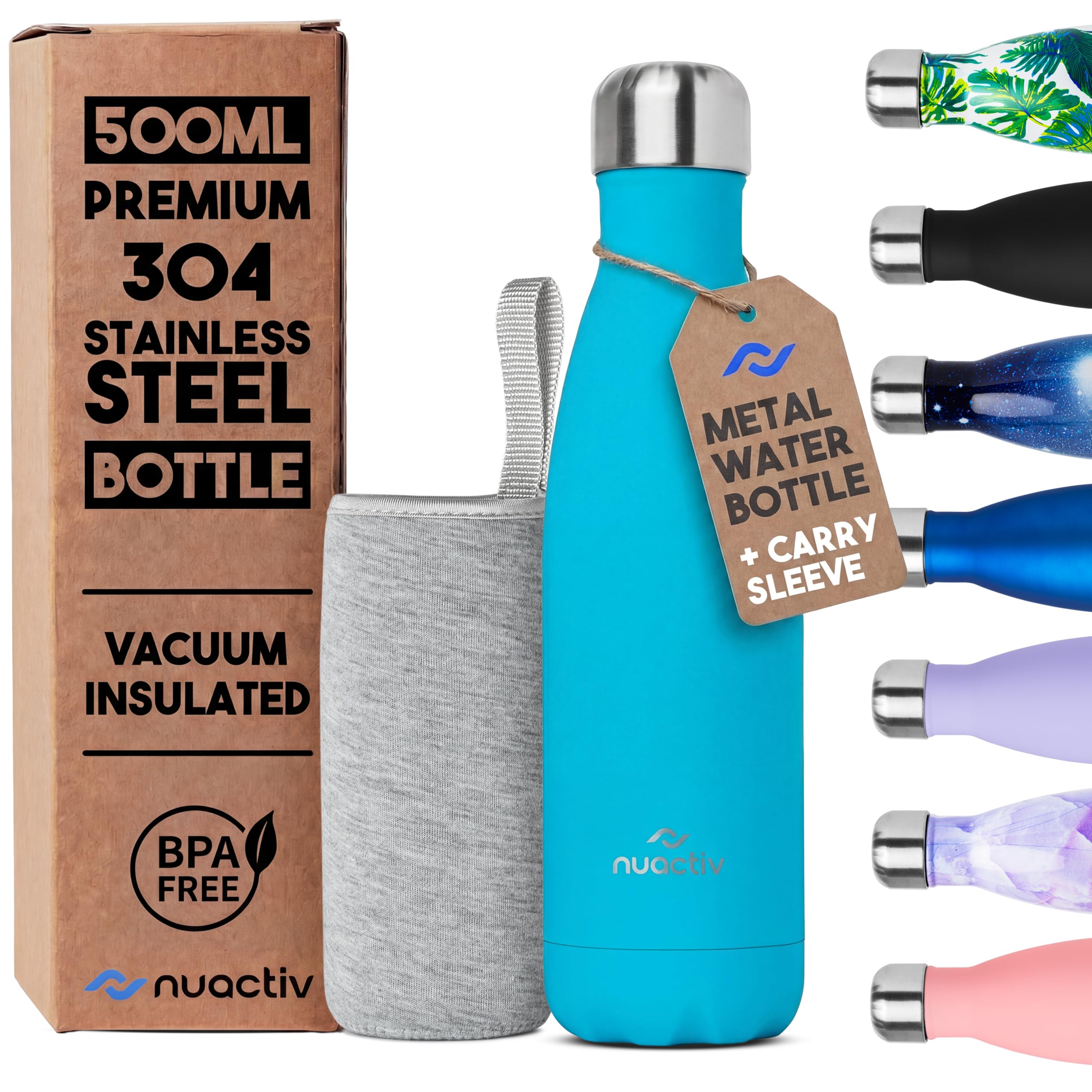 Stainless Steel Water Bottle, Vacuum Insulated, 12hrs Hot & 24hrs Cold Drinks, BPA Free, Metal Water Bottle 500ml, Leakproof Double Walled Thermal Flask for Kids, Travel, Gym, Sports – Teal