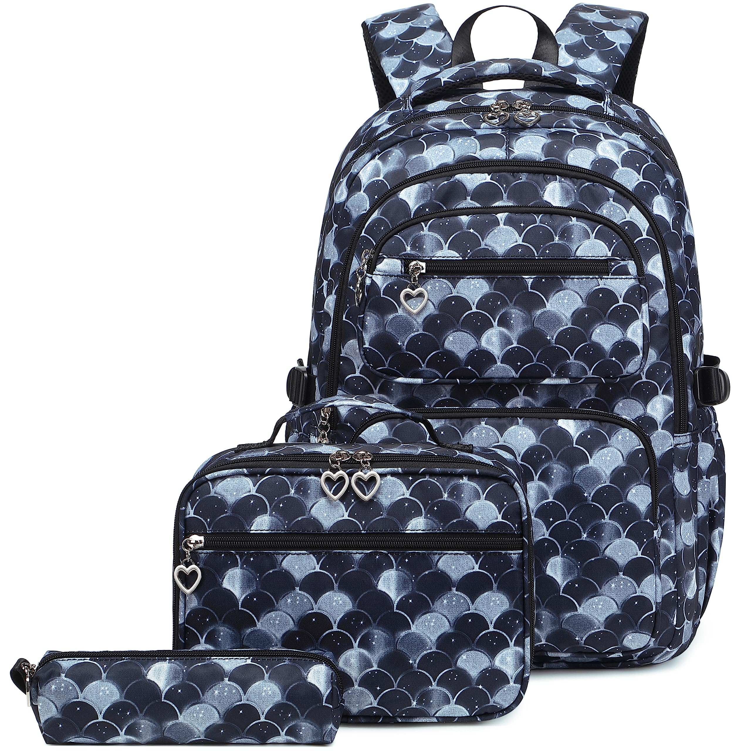 Joyfulife Mermaid Backpack for Girls Backpack with Lunch Box Kids Backpack Elementary Bookbags Primary Middle School Bags for Teens 3 in 1 School