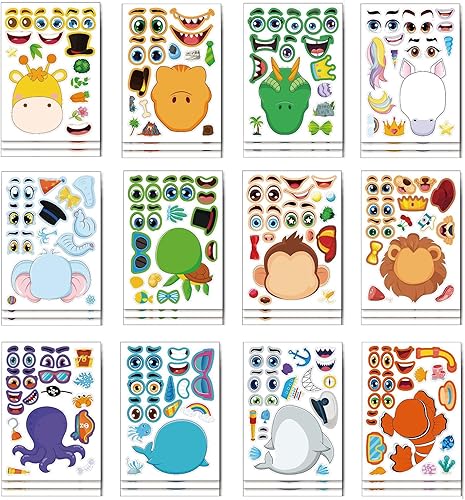 36 calcomanías para niños, haz tu propio animal con peces, dinosaurios, unicornio, animales de safari, manualidades, regalos de fiesta, bolsas de