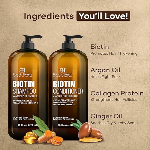 Miniatura 6 de BOTANIC HEARTH Juego de champú y acondicionador de biotina con aceite de jengibre y queratina para pérdida de cabello y adelgazamiento del cabello