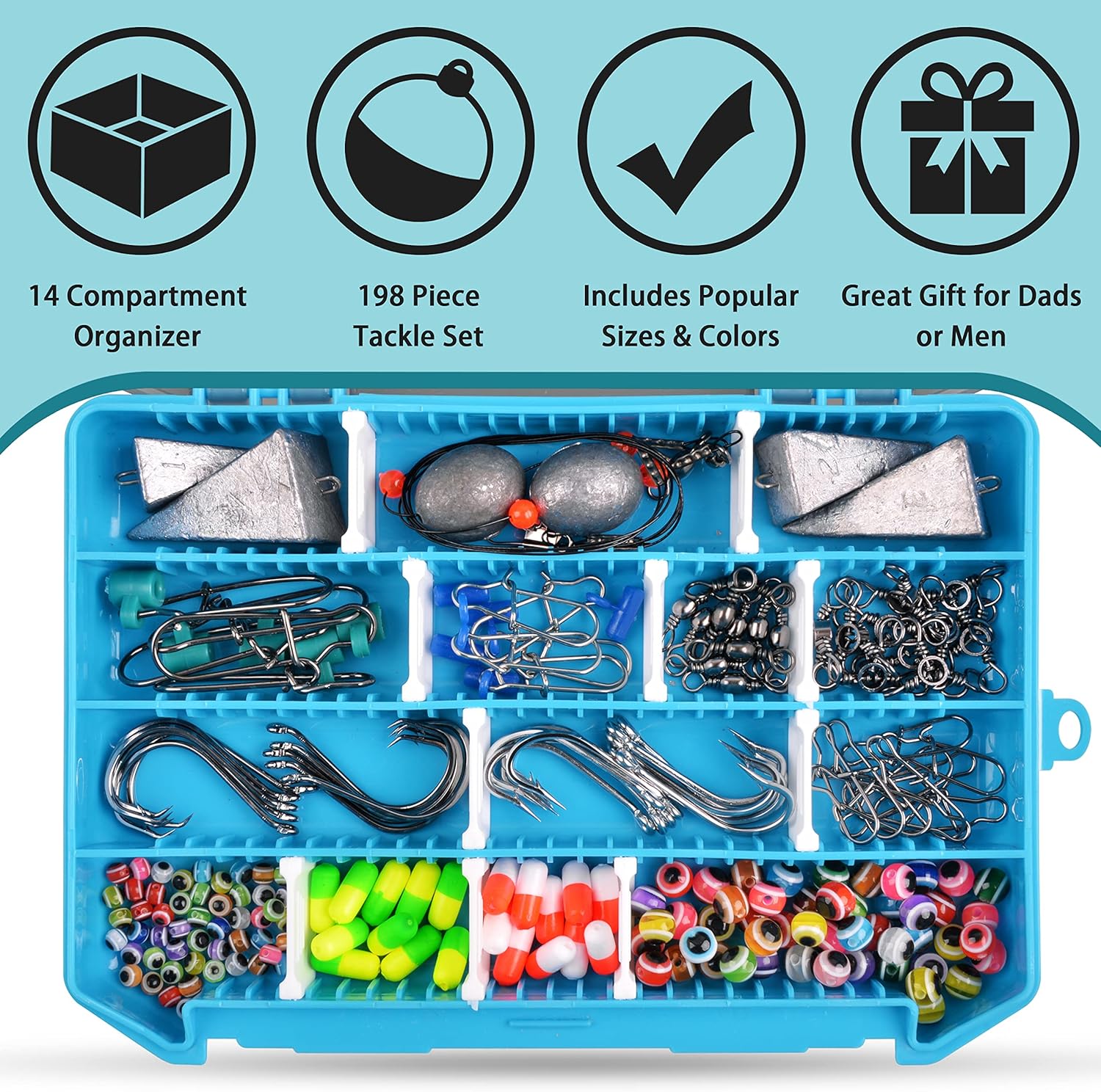 Saltwater Surf Fishing Tackle Kit Fishing Gear Tackle Box with Tackle Included Fish Finder Rigs Pompano Rig Pyramid Sinker Weight Fishing Hook Swivels Fishing Beads Accessories