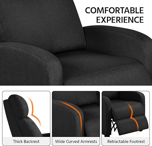 Miniatura 8 de Yaheetech Silla reclinable de tela para cine en casa, sofá reclinable moderno para sala de estar individual con bolsillo, color negro