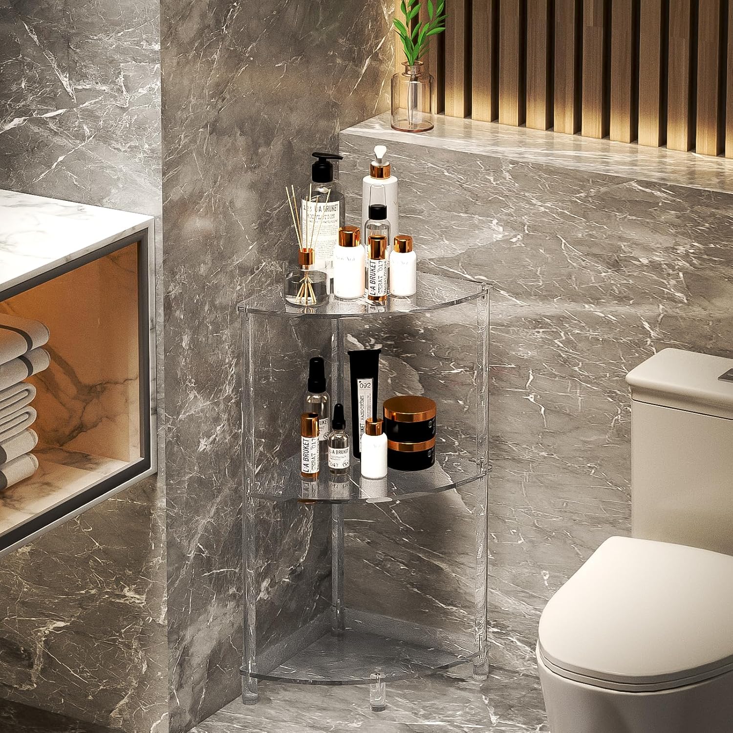 Eglaf Acrylic Triangle End Table - 3 Tier Corner Side Table - Small Corner Table for Living Room, Bedroom, Bathroom - 11.8'' L x 11.8'' W x 26 ''H