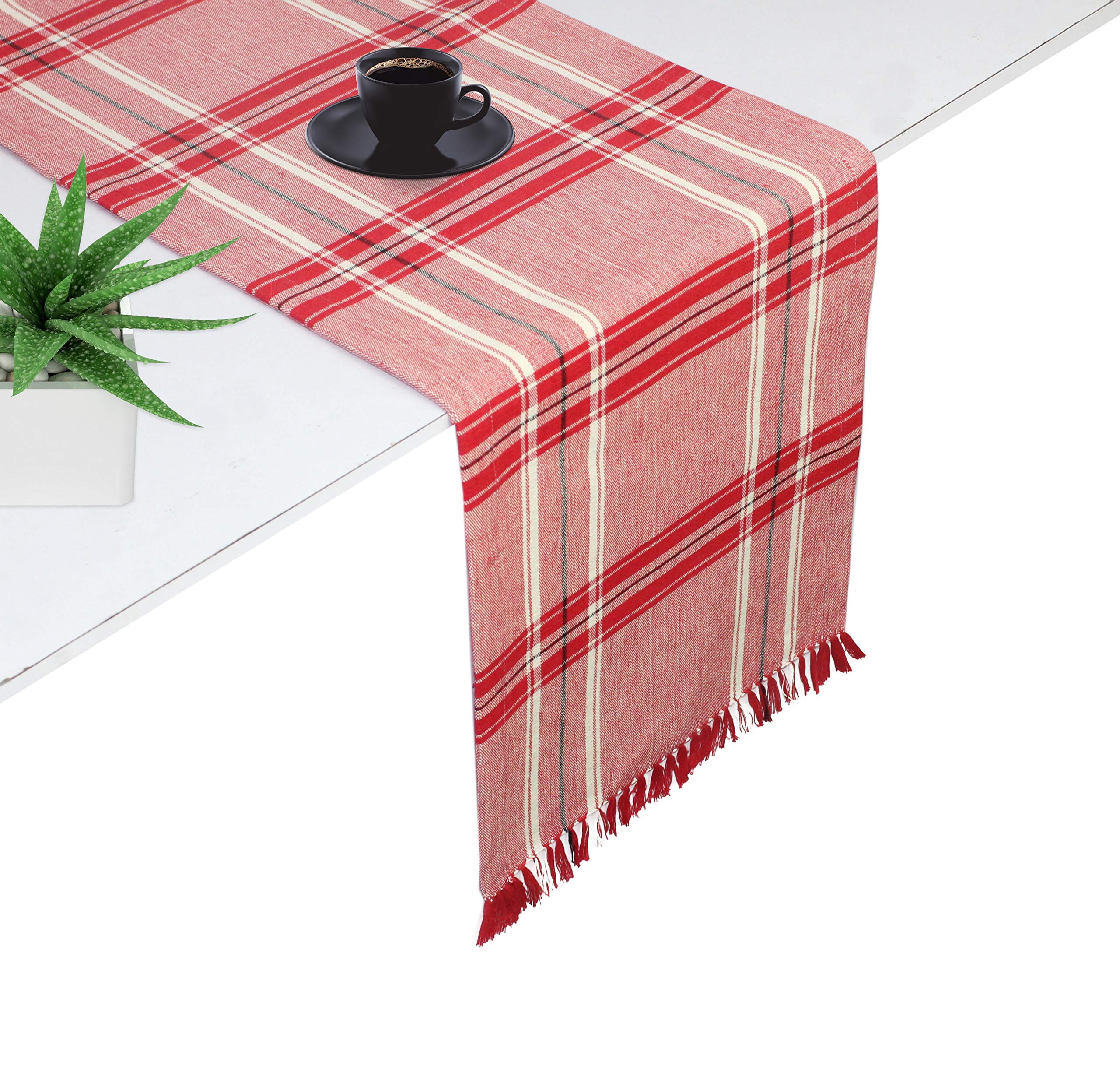 COTTON CRAFT Stanton Plaid Table Runner - Set of 2 Pure Cotton Tablerunners - Everyday Christmas Xmas Thanksgiving Holiday Dining Festive Celebration Party Farmhouse Kitchen Tabletop Decor - 14x72 Red