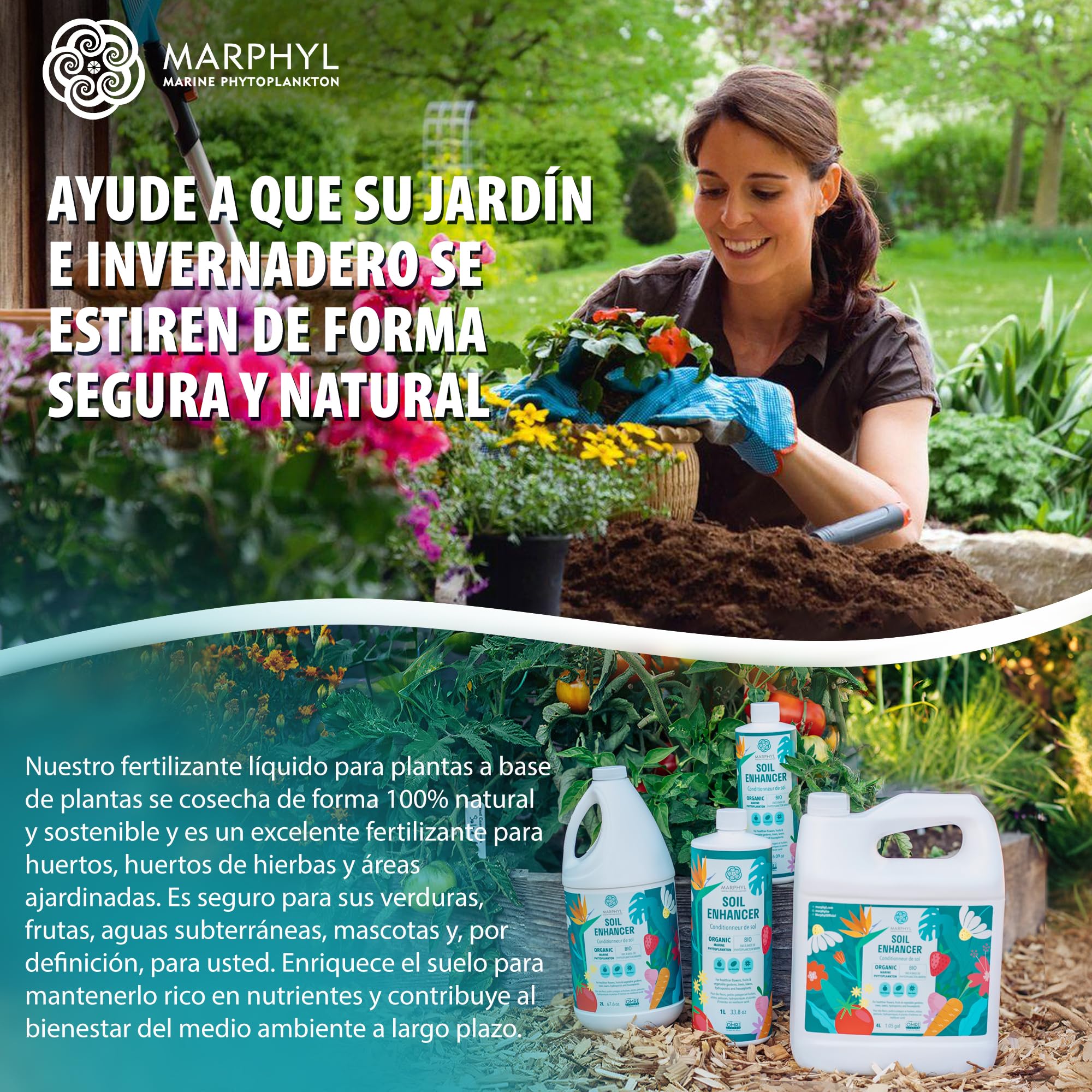 MARPHYL Fertilizante Líquido Orgánico - Fertilizante Plantas Interior y Exterior - Alimento Nutritivo para Plantas - Potenciador del Suelo para Jardín, Flores, Verduras, Suculentas, Bambú, Hidroponía