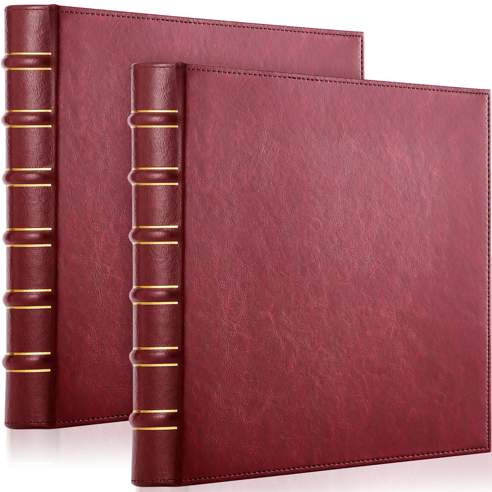 ReliThick 2 Pcs Vintage Leather 3 Ring Binder, 1 Inch D Rings, Red