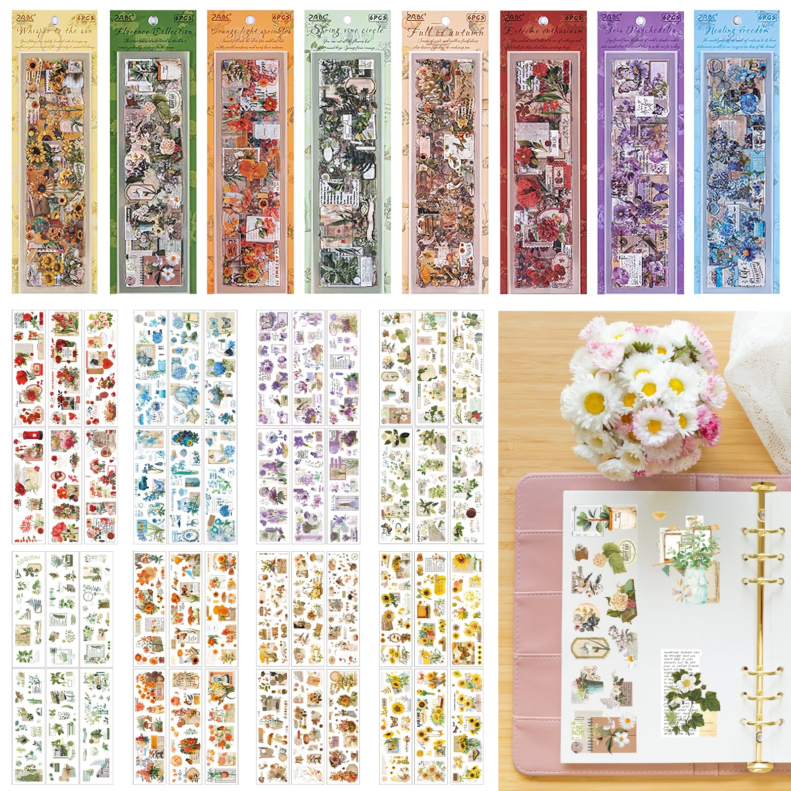 APOMOONS 556 Pièces/48 Feuilles d'Autocollants pour Scrapbooking