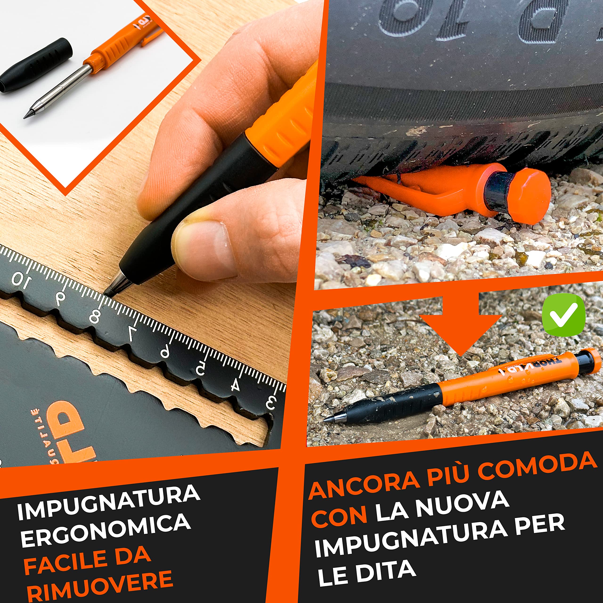 THORVALD Matita da costruzione PRO ESTENSIBILE [+ Impugnatura facile da scrivere] Matita meccanica per falegname fai-da-te Tracciante per disegno Legno