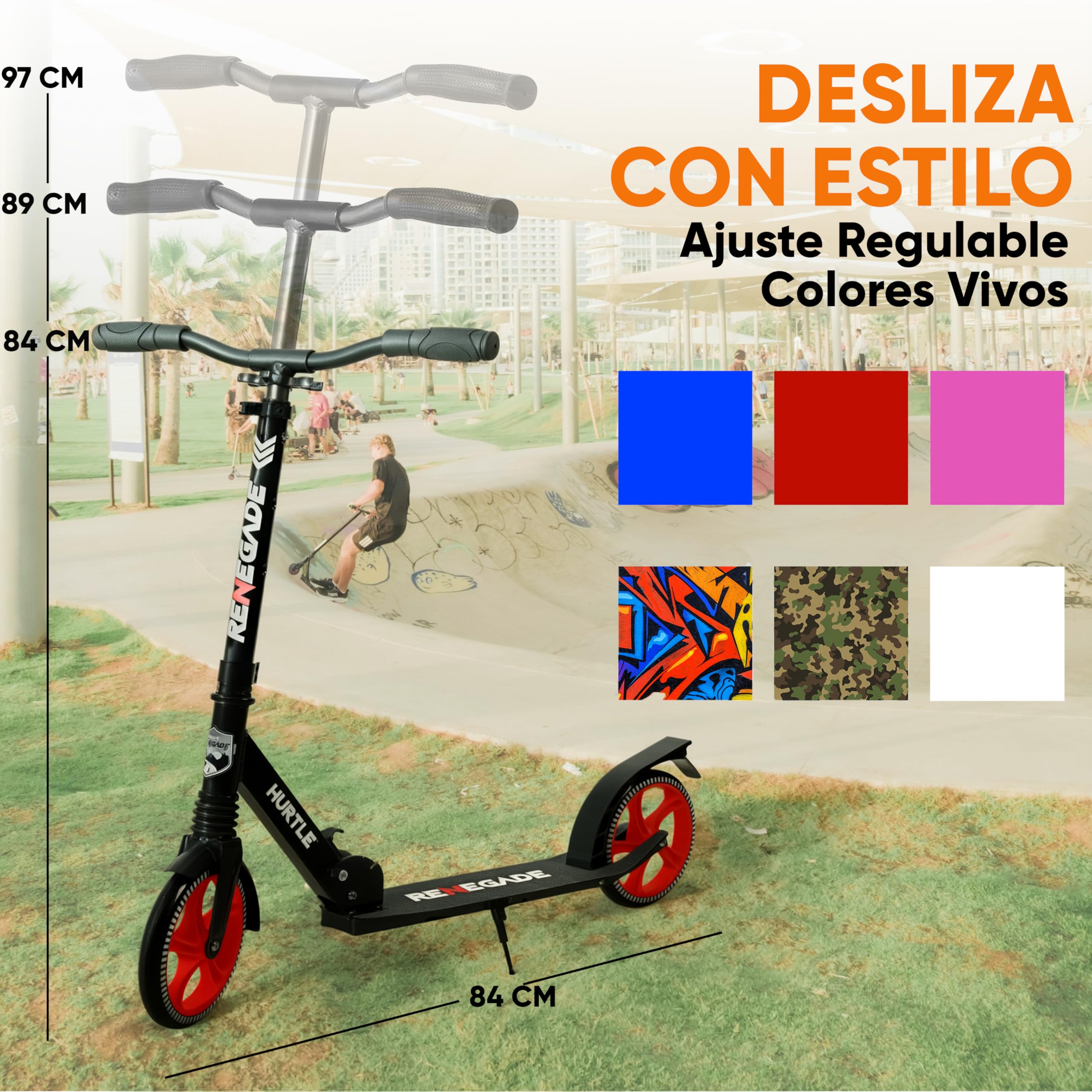 Hurtle Renegade Patinete 2 Ruedas Plegable Ajustable Freno Manillar