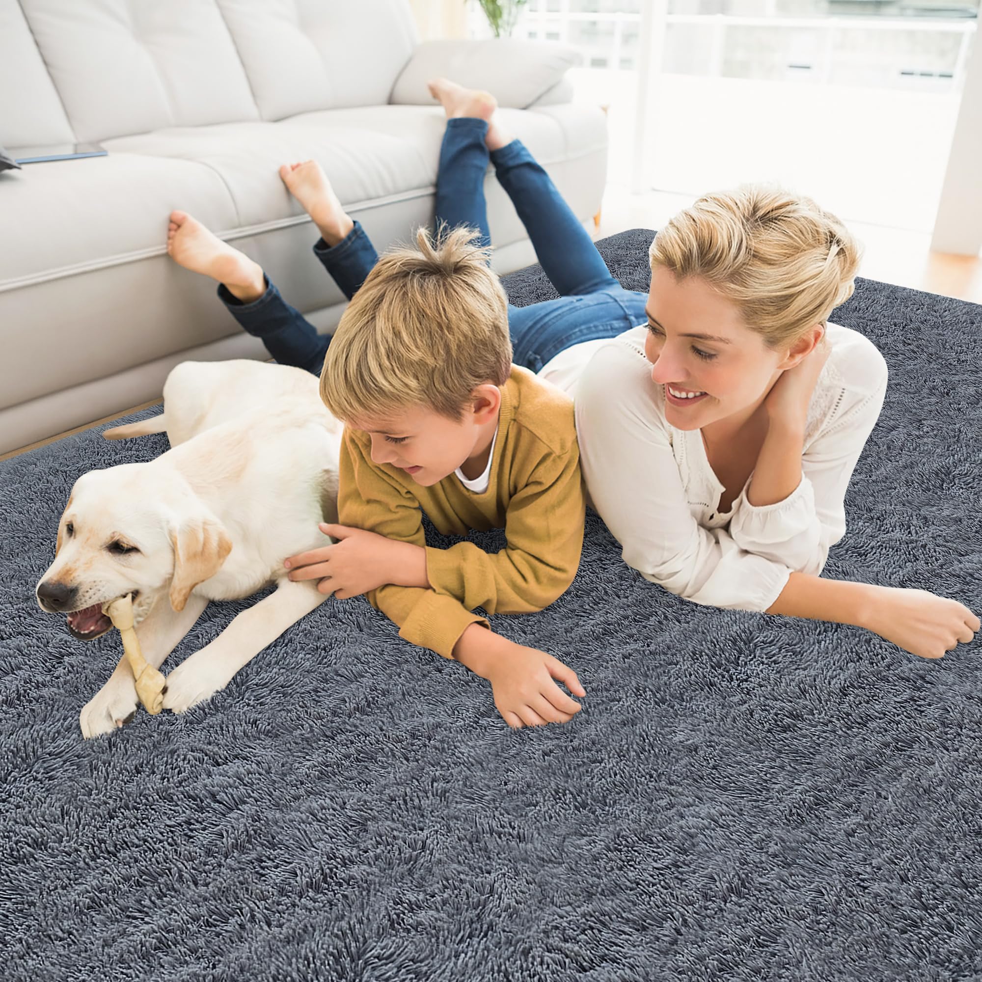 Tapis pelucheux à poils longs ultra doux et épais pour chambre à coucher, salon, dortoir, chambre d'enfant, décoration d'intérieur, esthétique, antidérapant, durable, 1,5 x 2,4 m, gris
