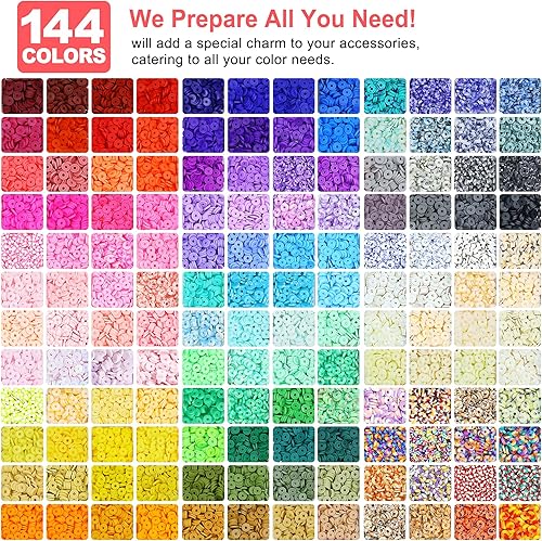 Vista 2 de Redtwo Kit de 23000 cuentas de arcilla para hacer pulseras de la amistad, 7 cajas de 144 colores, juego de cuentas Heishi de polímero plano