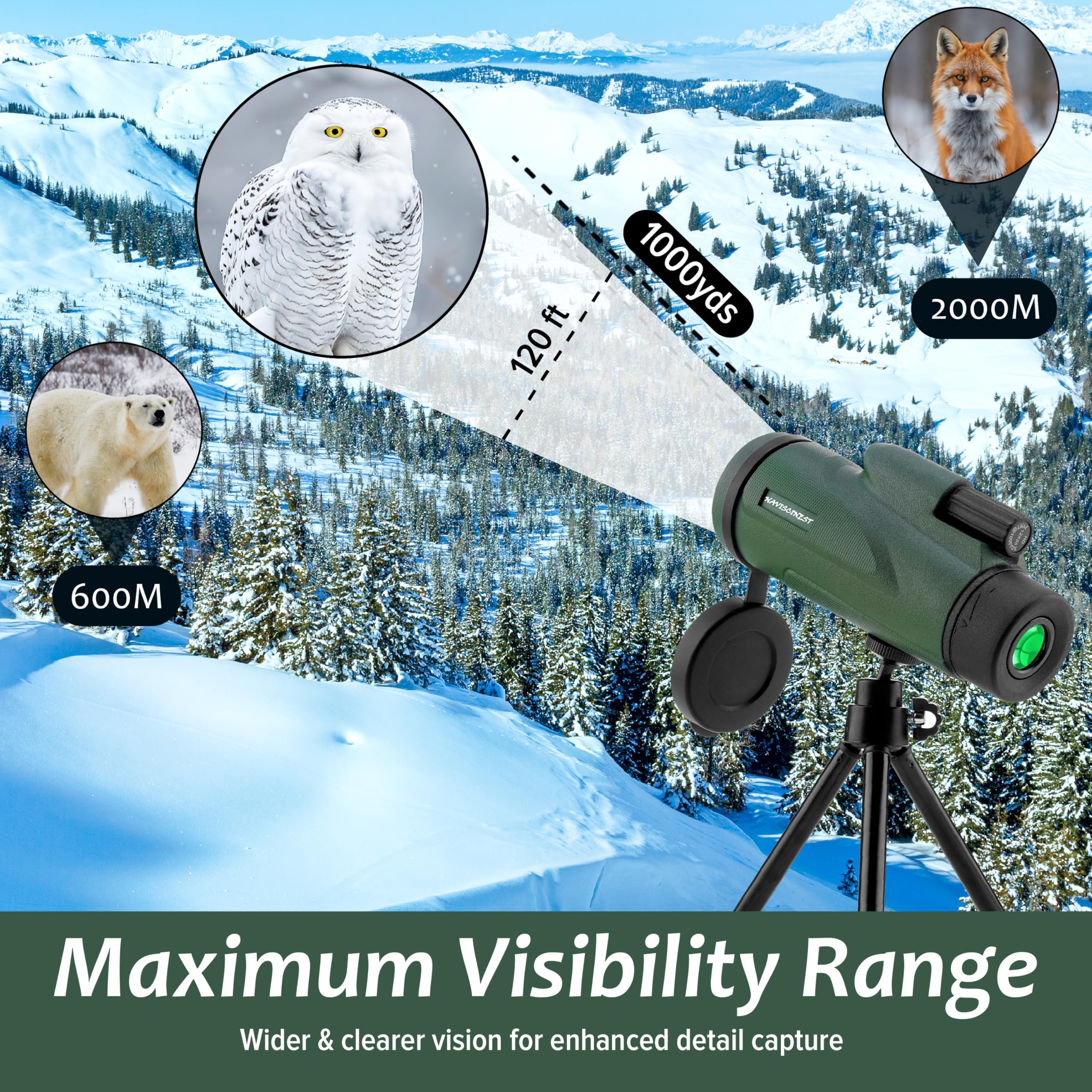 40x60 Monocular Telescope with Smartphone Adapter, High Powered BAK4 Prism FMC Monocular for Kids & Adults, Compact Low Light Vision Telescope for Wildlife, Camping, Travel & Outdoor — Amazon image 4