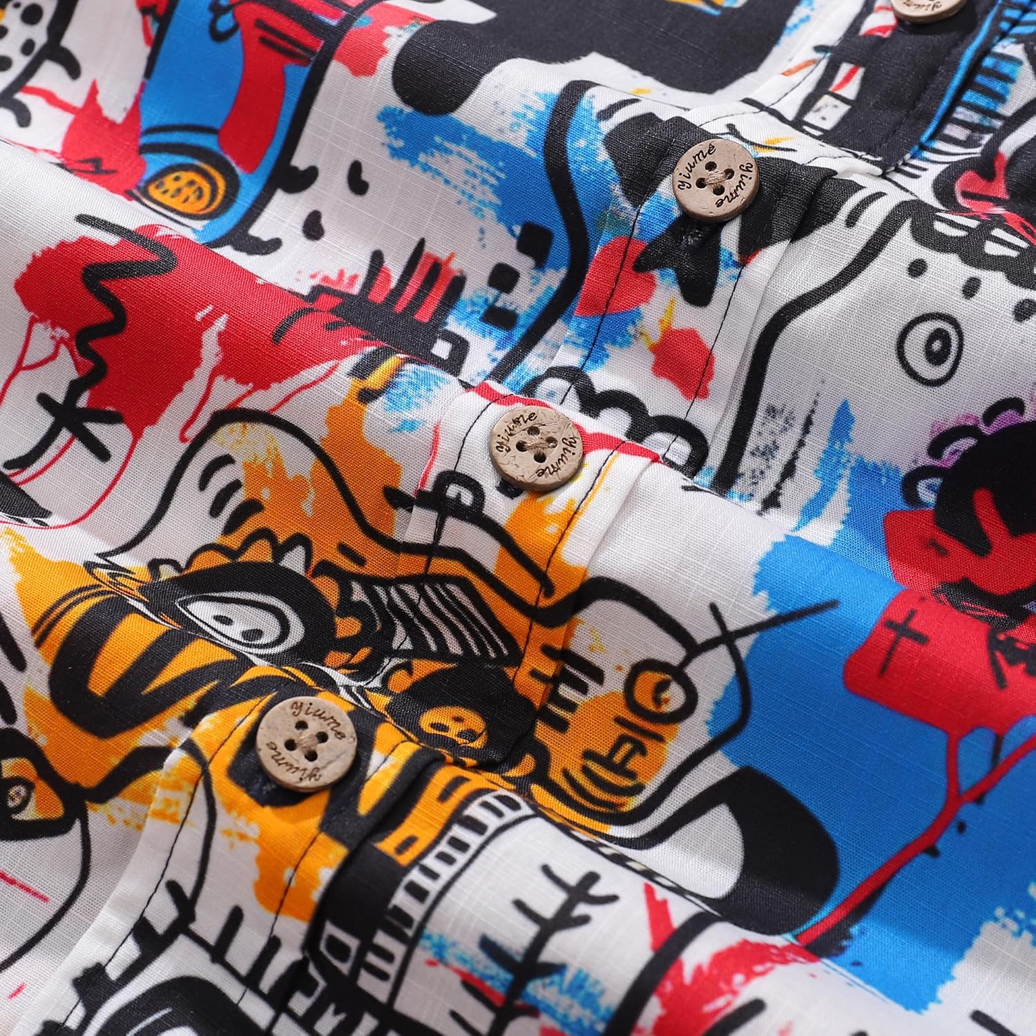 YIUME Hawaiian Shirt for Men Halloween Doodles Button-Down Shirt Short Sleeve 100% Cotton Shirt