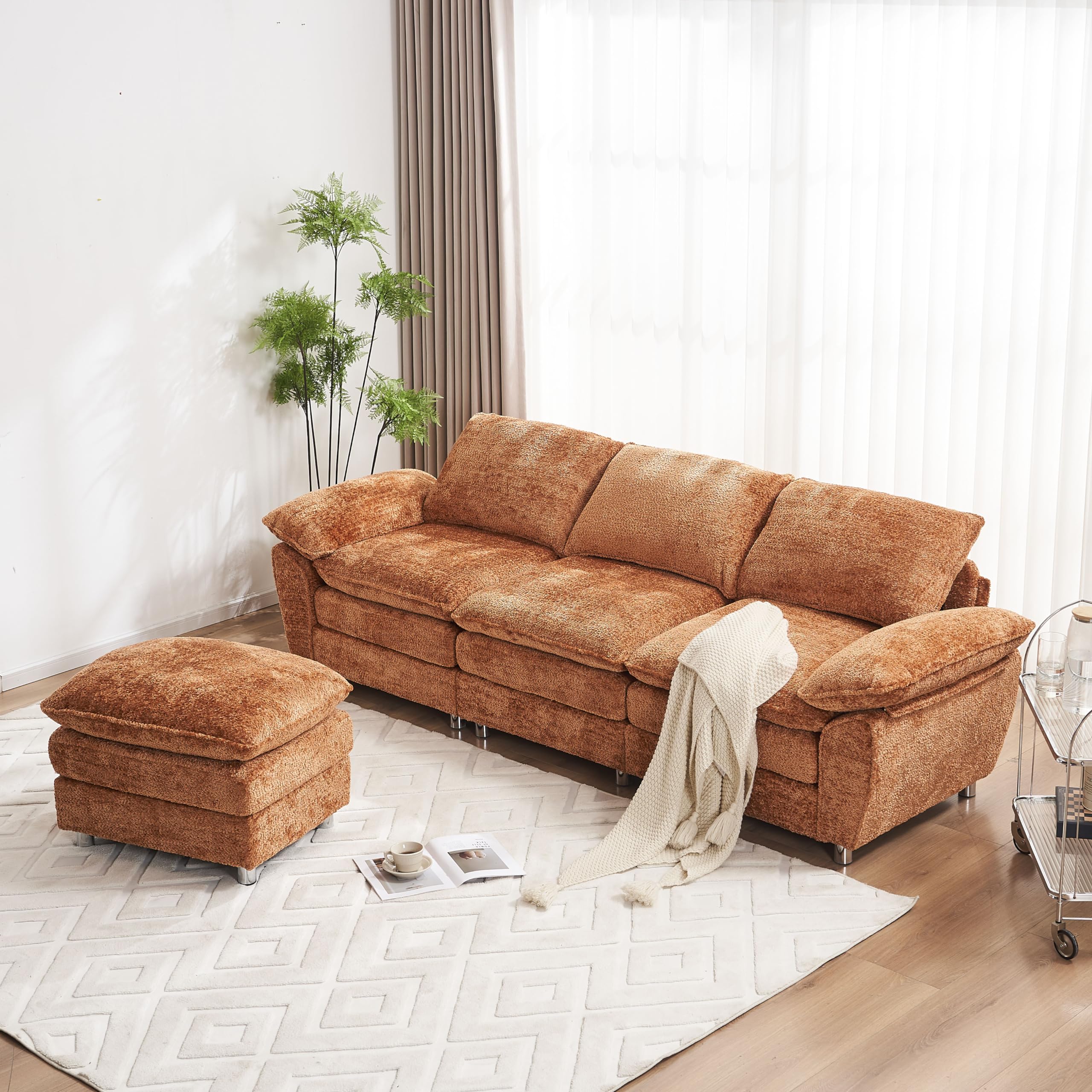 Sofá modular moderno de 102.6 pulgadas para sala de estar, sofá en forma de L con otomana, sofá tapizado de 3 plazas, sofá de lujo de asiento profundo de tela para apartamento, oficina, color