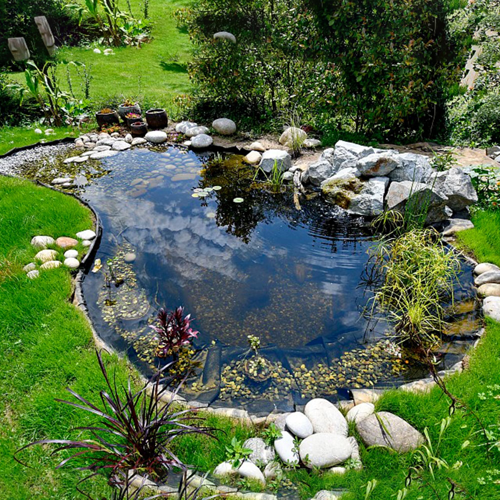 Adroiteet Rivestimento per laghetto da 6,5 x 5,8 m, in HDPE, per laghetti Esterni, stagni Koi, fontane da Giardino, cascate, 6 x 6 m