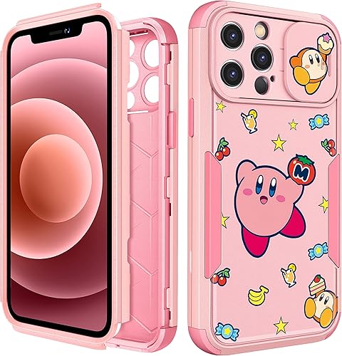 oqpa Funda resistente 3 en 1 para iPhone 13 Pro Max con funda para cámara, diseño de dibujos animados kawaii, divertido y único para mujeres y niños