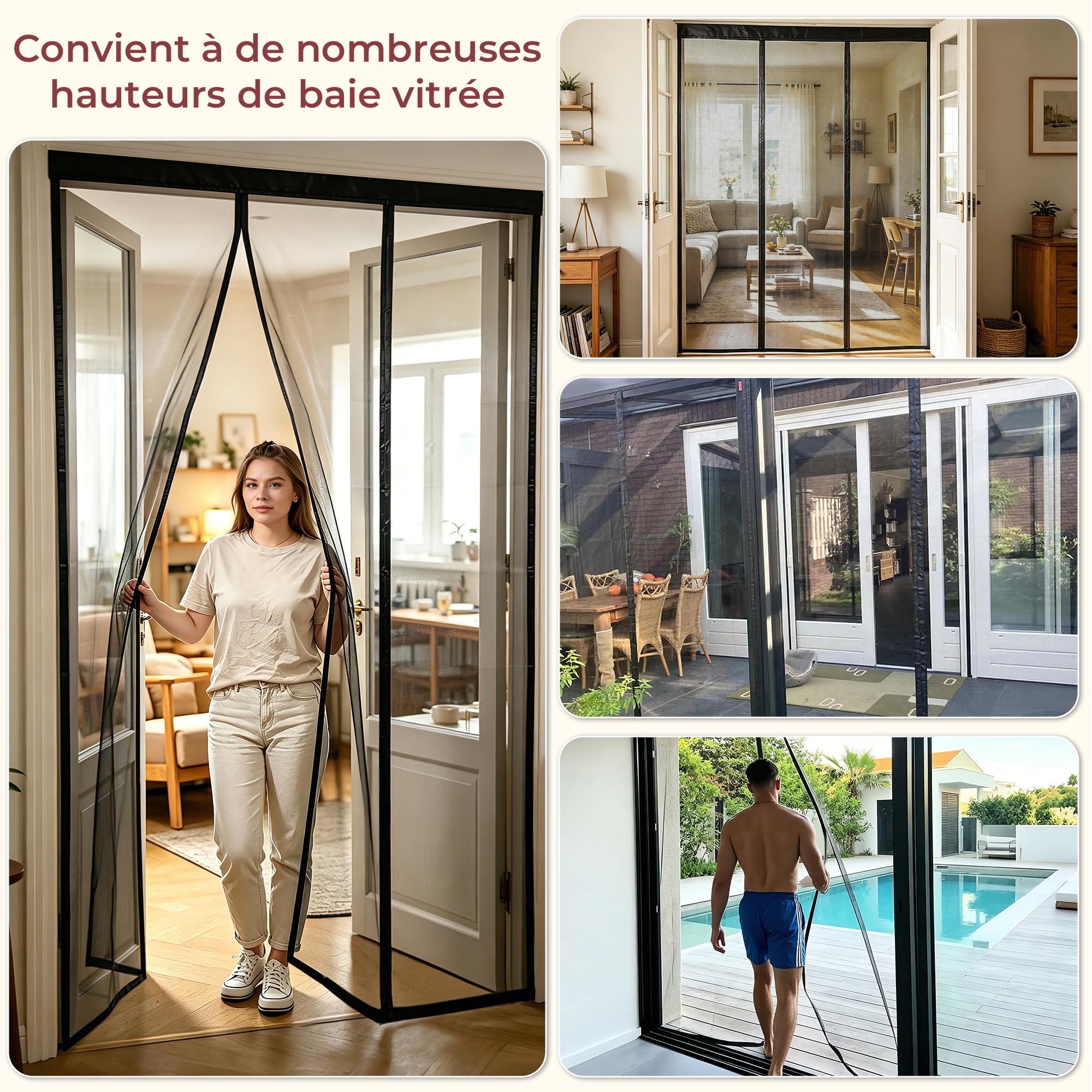 Moustiquaire baie vitree coulissante 180x220 - Aimantée en Fibre de Verre - Fermeture automatique - magnétique - Maille Ultra Fine laisse passer l'Air Frais - Robuste et Facile à Installer - Noir