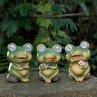 Vincent Malyn Outdoor Garden Frog Statue - Yard Frog Figurine Decor Set of 3 Funny Frogs Decorations with Solar Light for ...