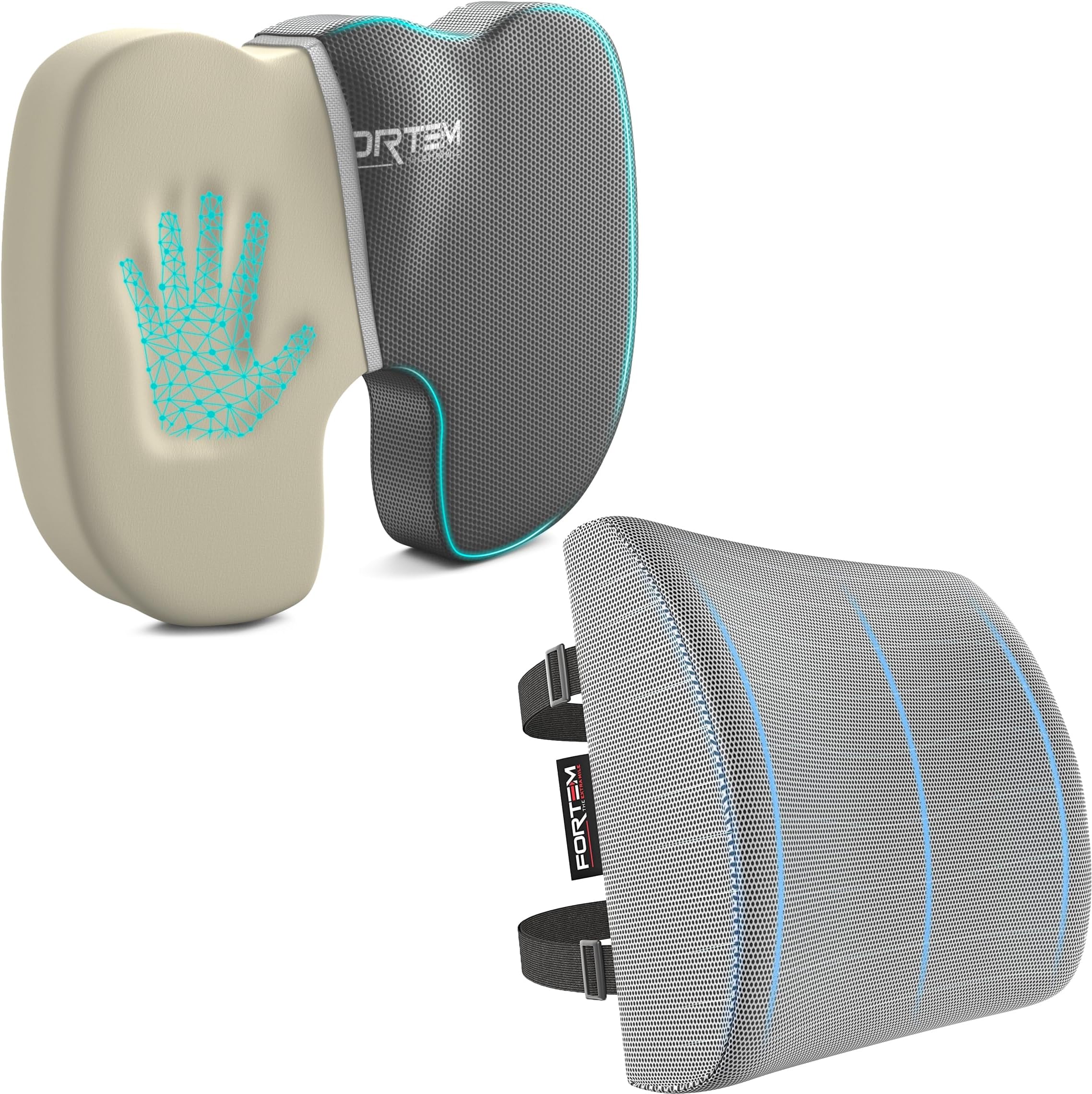 FORTEMChair Seat Cushion (Mesh, Grey) + Lumbar Support