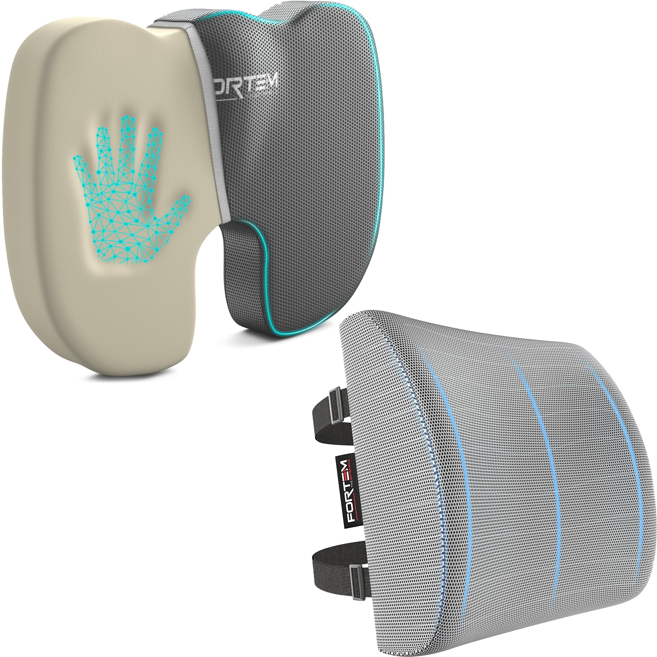 FORTEMChair Seat Cushion (Mesh, Grey) + Lumbar Support