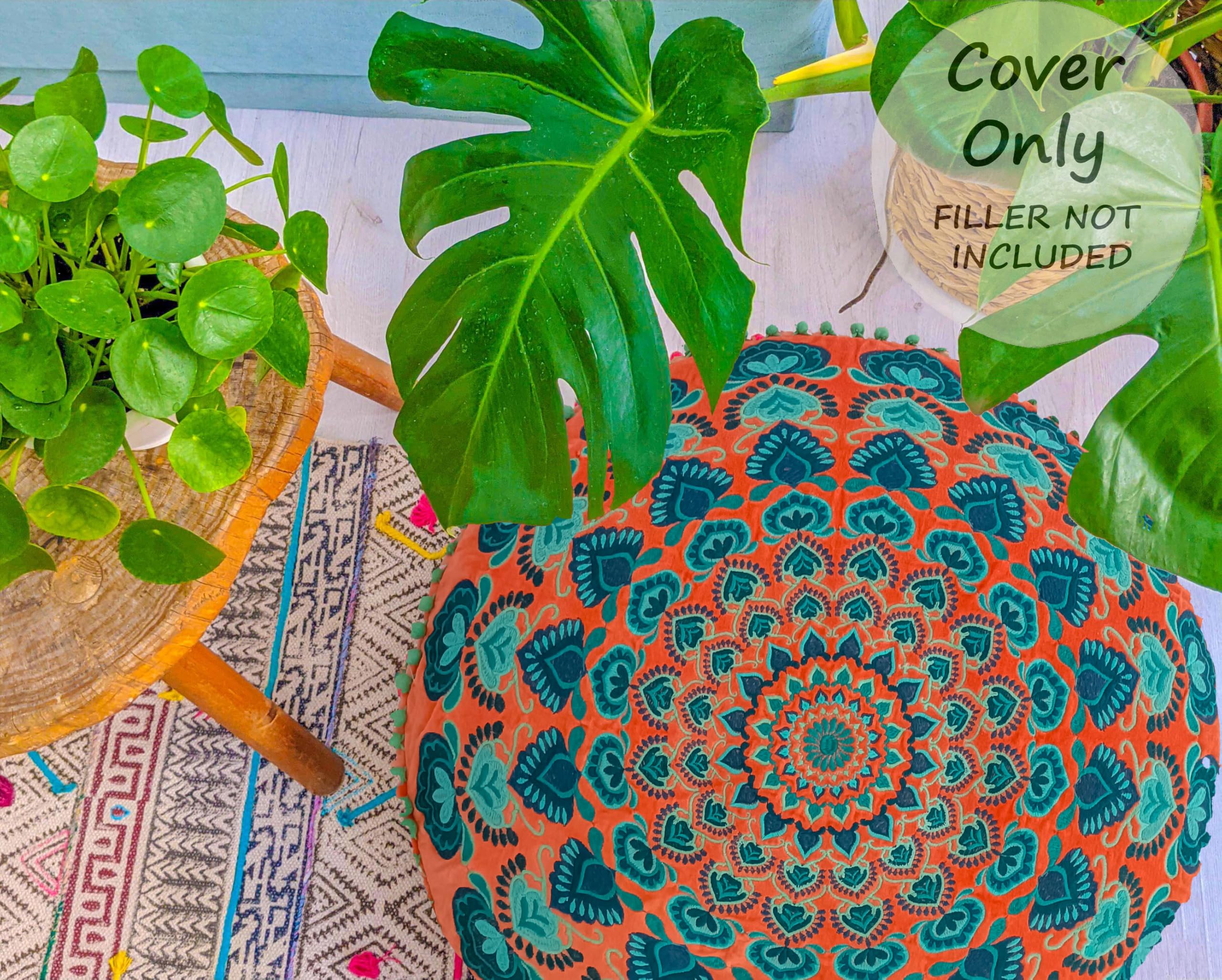 Mandala Life ART Fodera per cuscino da pavimento rotondo bohémien - 60 cm - 100% cotone - Custodia pouf per pouf per soggiorno, camera da letto, patio e altro