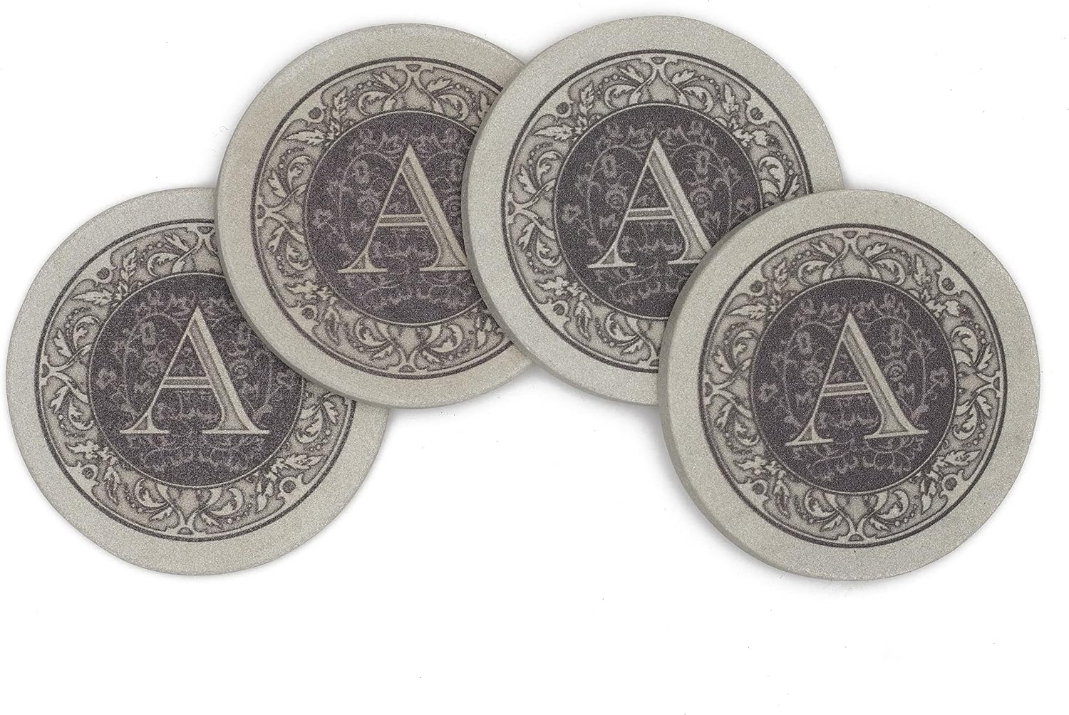 Thirstystone Monogram Letter A Absorbent Sandstone Coaster 4-Pack Made in The USA Decorative, Absorbent, Easily Wipes Clean