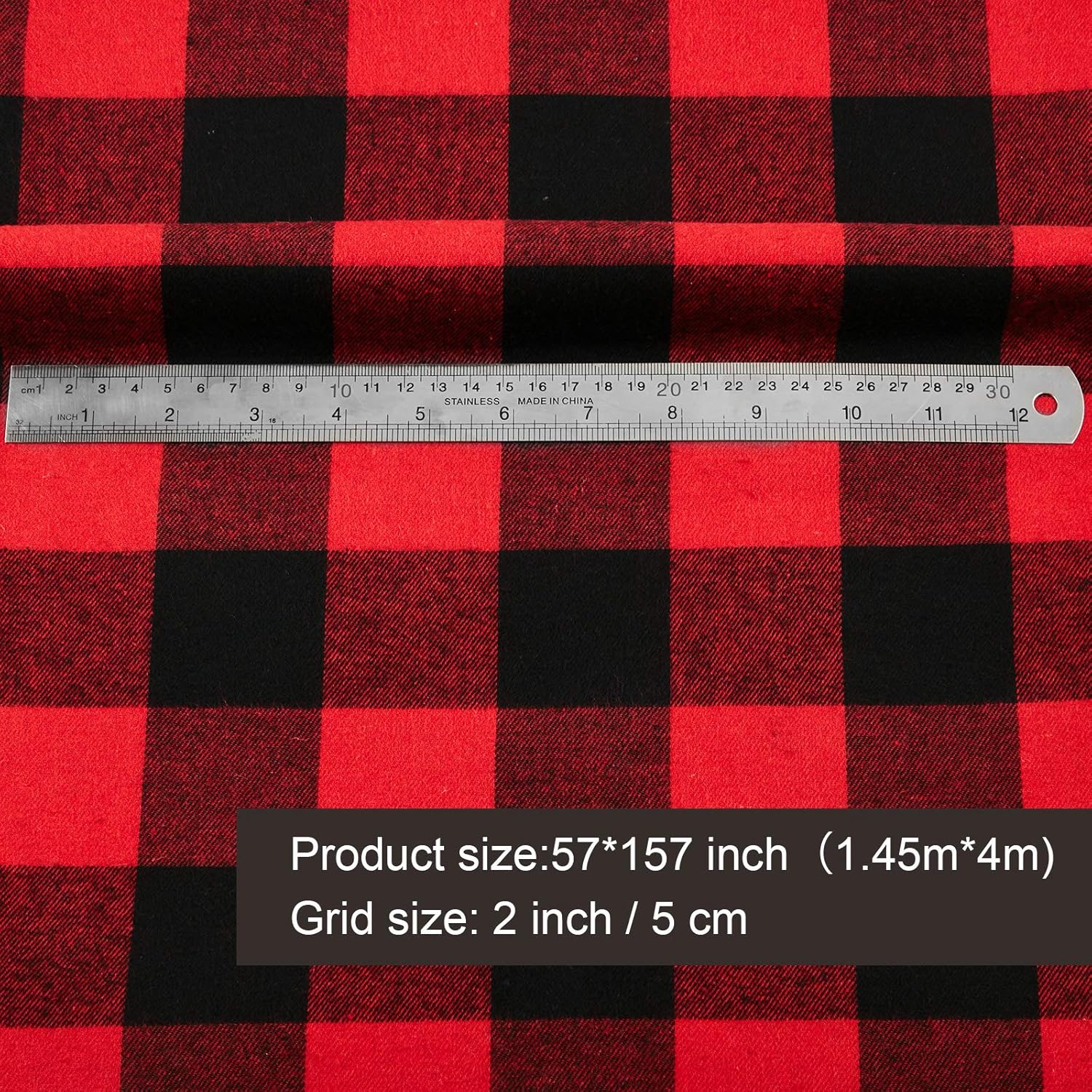 57 x 157.5 Inch Buffalo Plaid Fabrics Gingham Fabric Buffalo Check Quilting Fabric Bundles for Sewing DIY Home Farmhouse Party Festival Holiday Decorations (Red and Black)