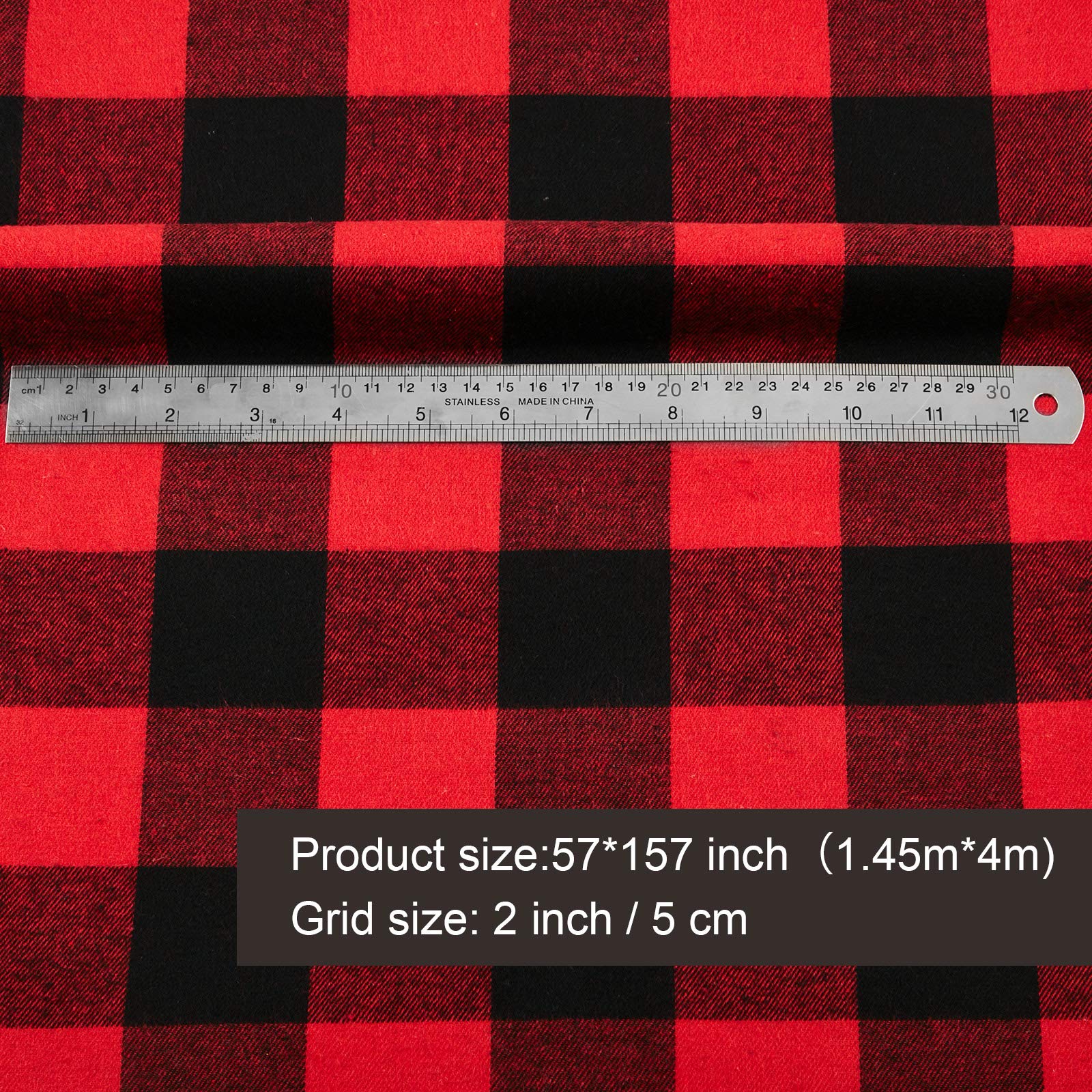 Tela a Cuadros de Búfalo de 57 x 157,5 Pulgadas Tela de Guingán de Algodón de Navidad Paquetes de Tela Acolchada a Cuadros para DIY Costura Decoraciones de Fiesta Casa Granja (Rojo y Negro)