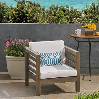 Outdoor Club Chair: Mid-Century Modern Design with Acacia Wood Frame & Removable Cushions - Premium Patio Seating for Luxury Vacation Rentals & Designer Outdoor Spaces