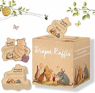 Winnie Baby Shower Decorations Diaper Raffle Boxes,Classic the Pooh baby shower game Diaper Raffle with Tickets,1st Birthday Party Supplies Decorations