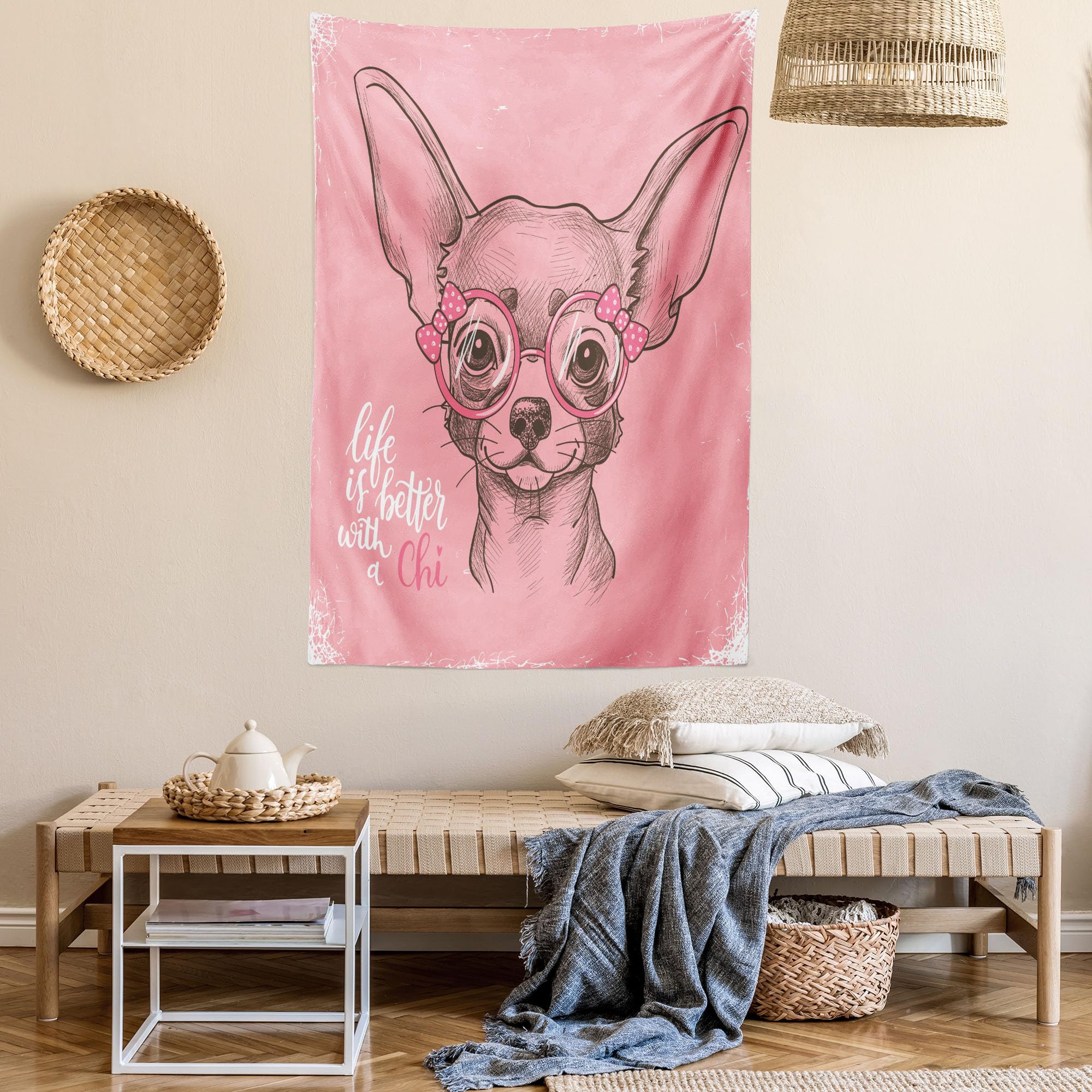 ABAKUHAUS Arazzo Elefante 110x150 Cm | Coppia Di Animali Tonalità Taupe | Tapestry In Microfibra Per Camera Da Letto E Soggiorno - 4