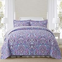 Vista 31 de NEWLAKE Juego de colcha de algodón, juego de colcha reversible de retazos, patrón floral gris europeo, tamaño Queen