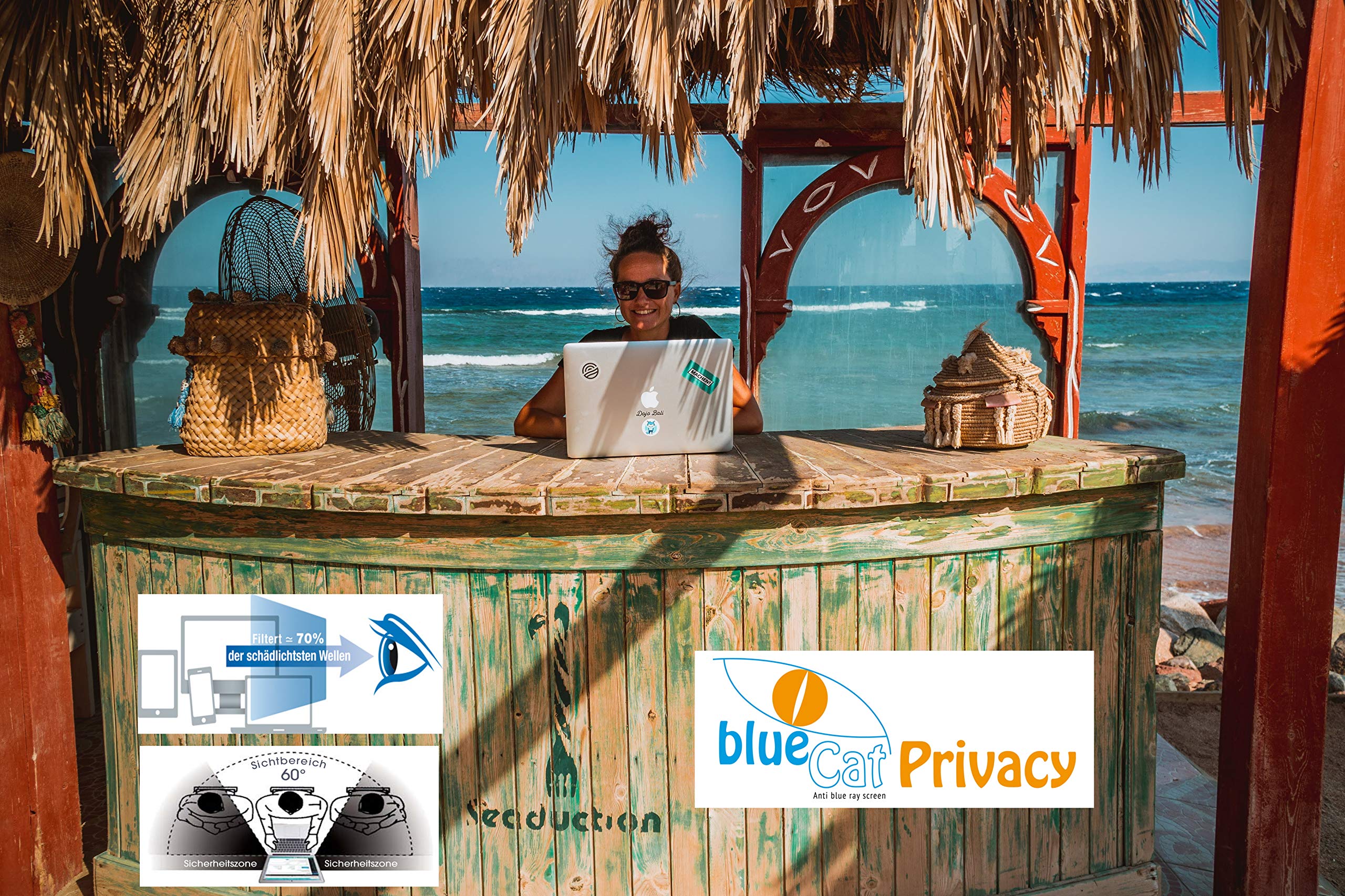 Lámina de privacidad con Filtro de luz Azul (70%) para portátil/portátil, protección de visión y de los Ojos