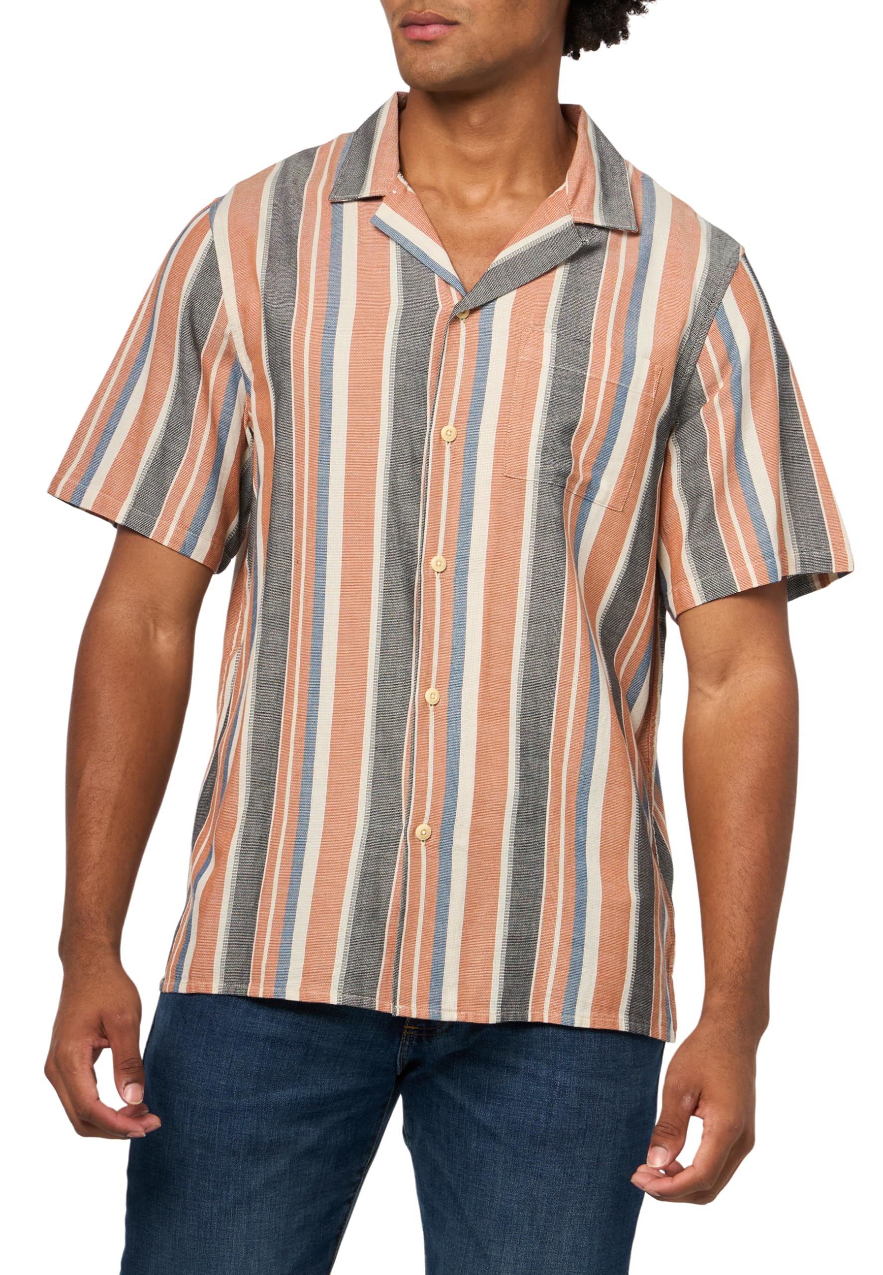 Chemise rayée à col camp Lucky Brand pour homme en manches courtes