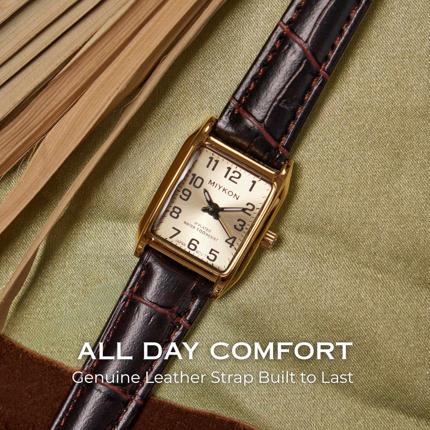 Miykon Dainty Vintage Tank Square Dress Watches for Women – Genuine Leather Band, Second Hand, Japanese Quartz, Water Resistant - Image 5