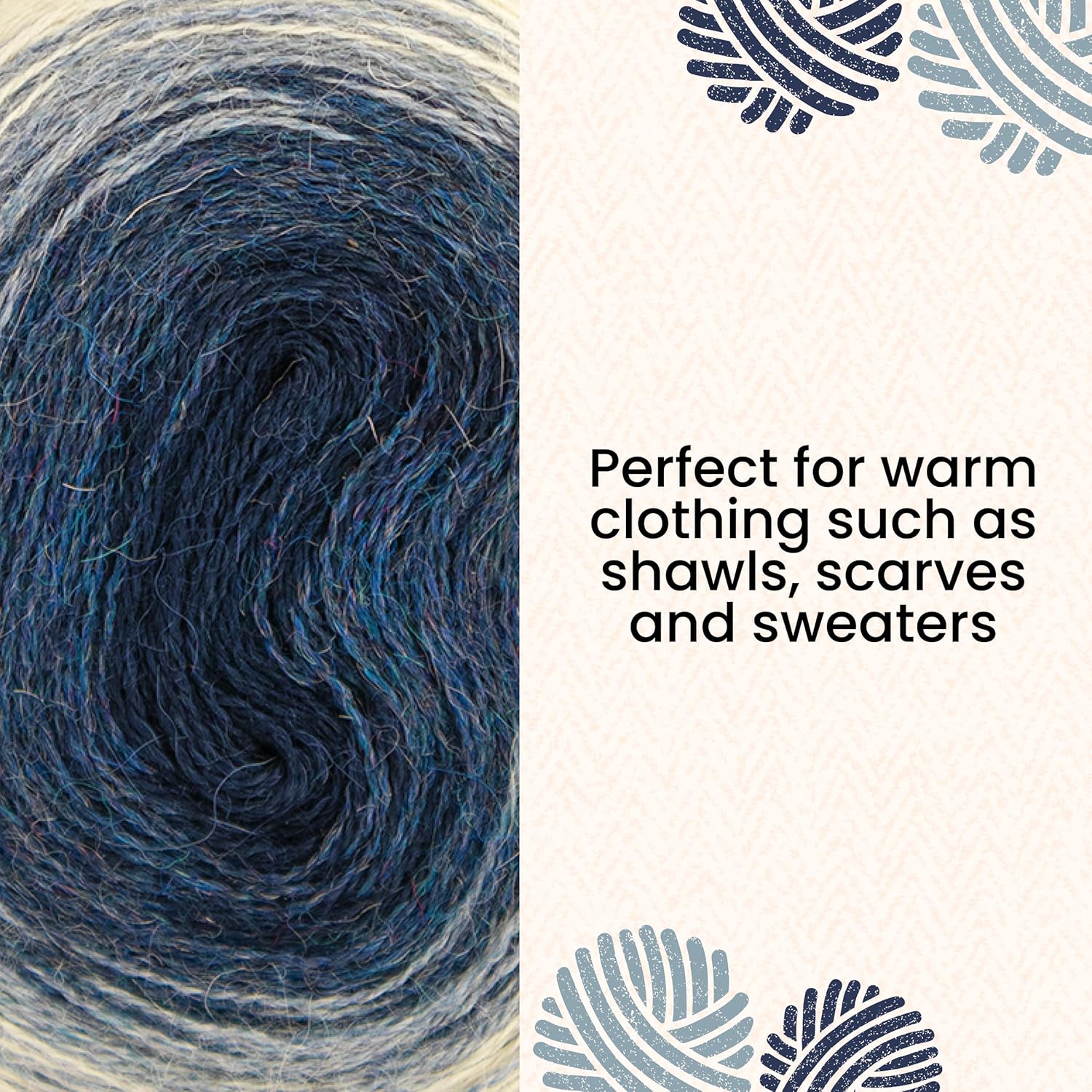HiKoo Concentric Yarn Cake, 100% Baby Alpaca Wool Gradient Yarn for Knitting, Crocheting, and Crafts, 437 Yards, (#1029 - Shades of Blue)