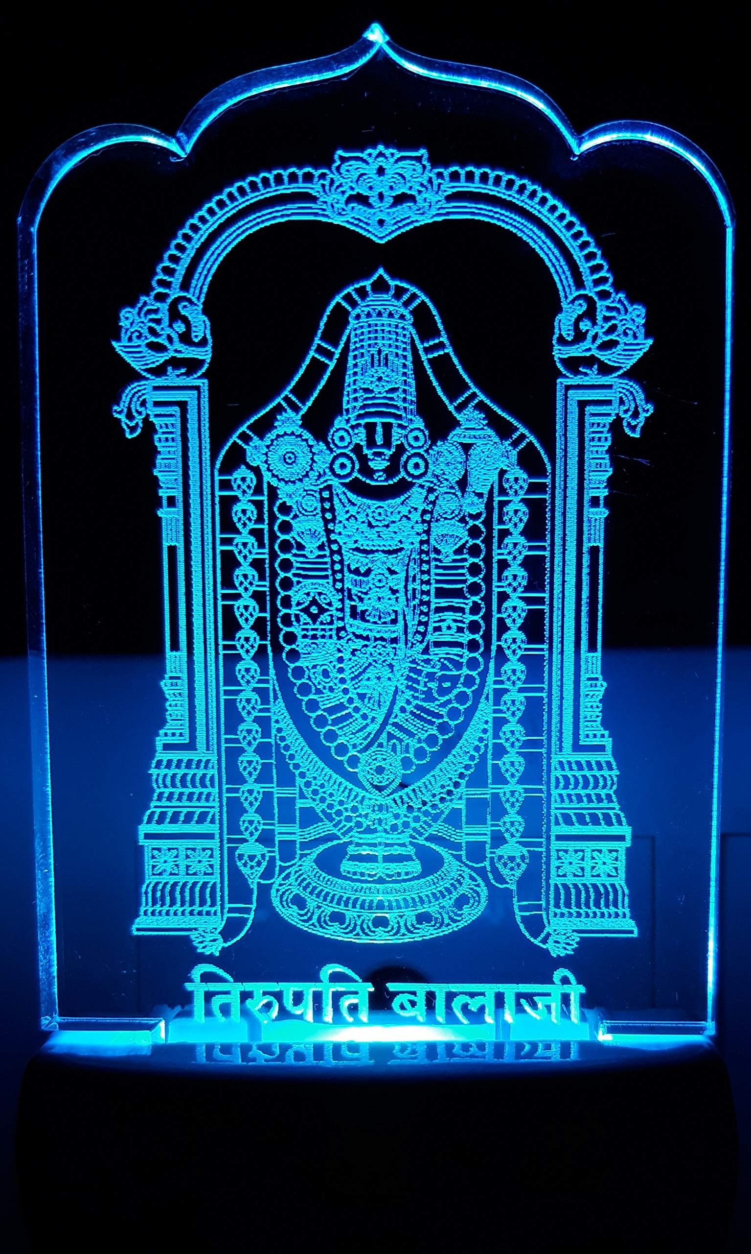 Arvind Crystal Art Tirupati Balaji 3D LED Night Lamp with Plug (Medium, Multicolour)
