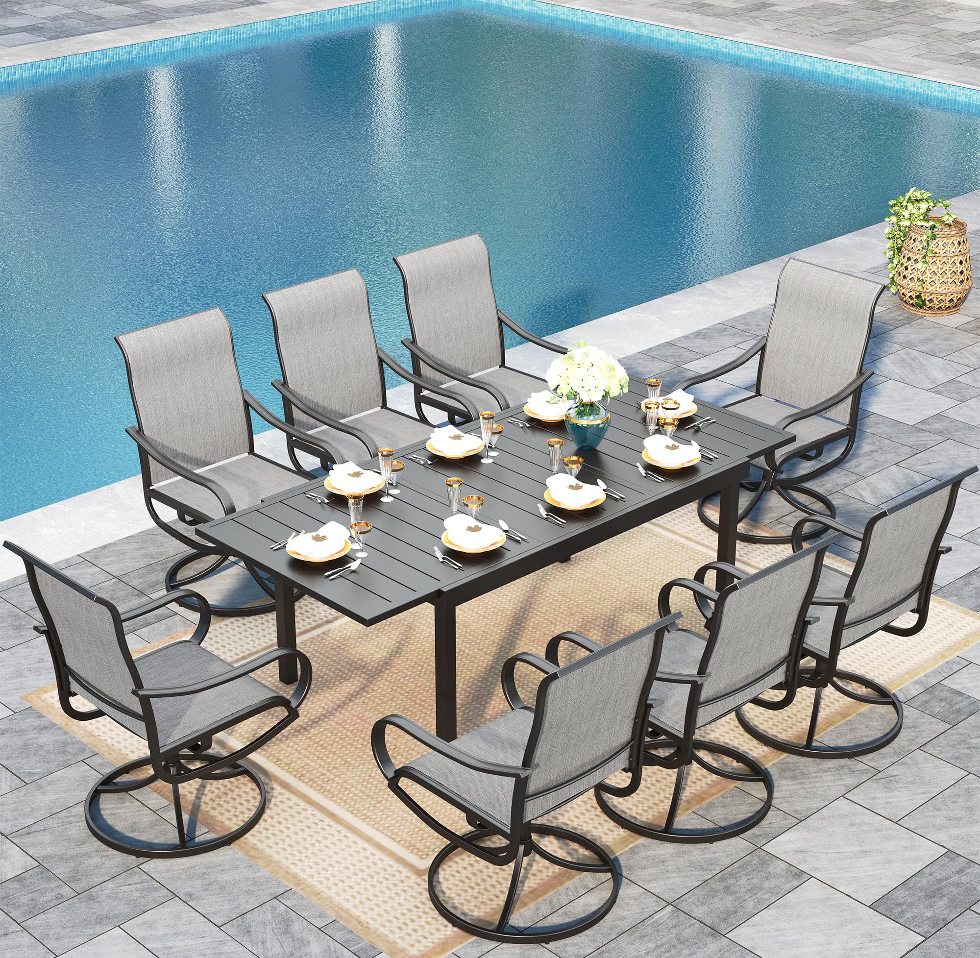 Sophia &amp; William Outdoor Dining Set Patio Dining Sets Patio Table and Chairs Set 9 Pieces Outdoor Dining Table for 8 with Swivel Patio Chairs Patio Set for Garden Pool All Weather Grey